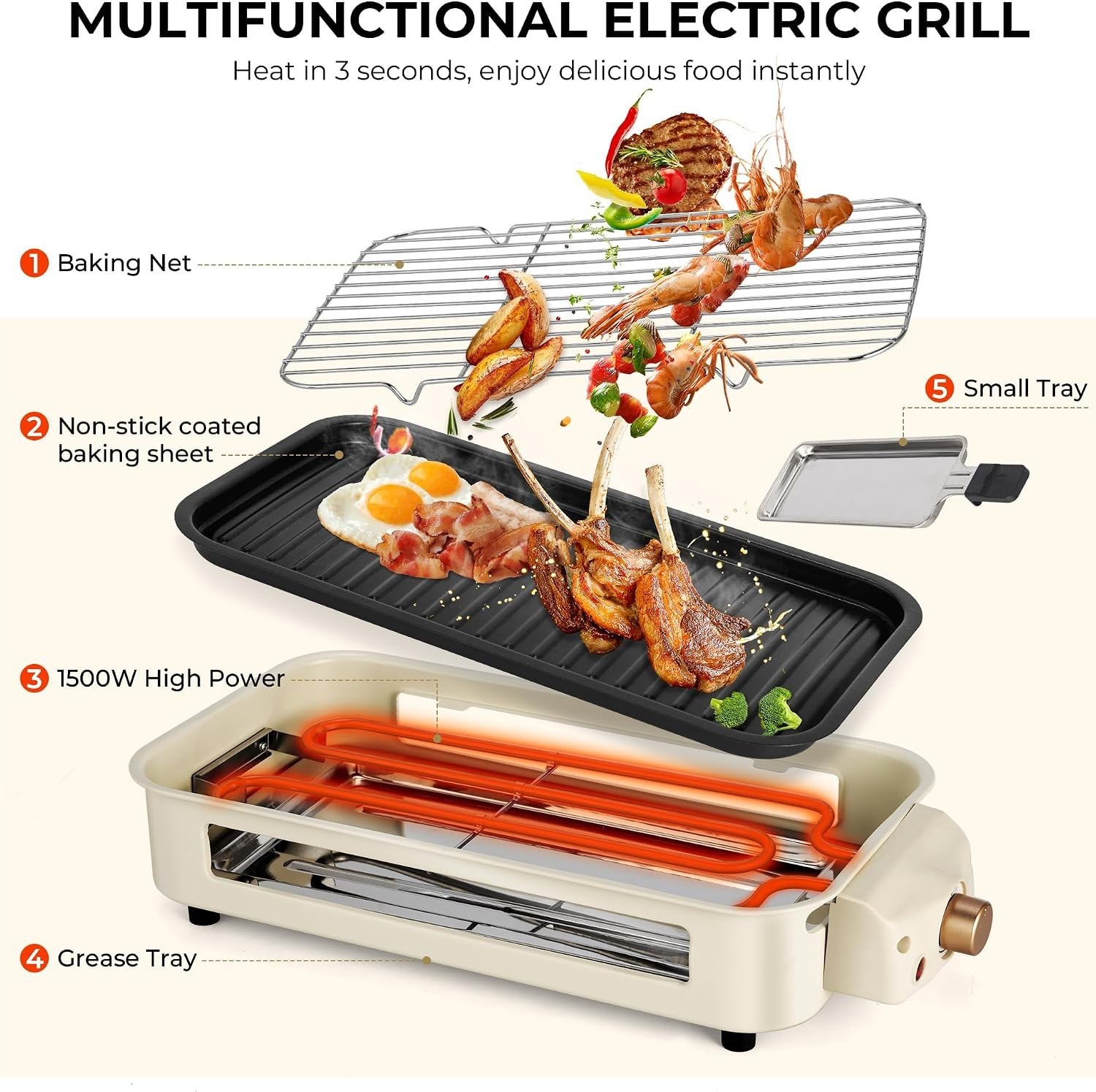 Smokeless 2 in 1 Electric Indoor Grill with Removable Non-Stick Plate, 1700W
