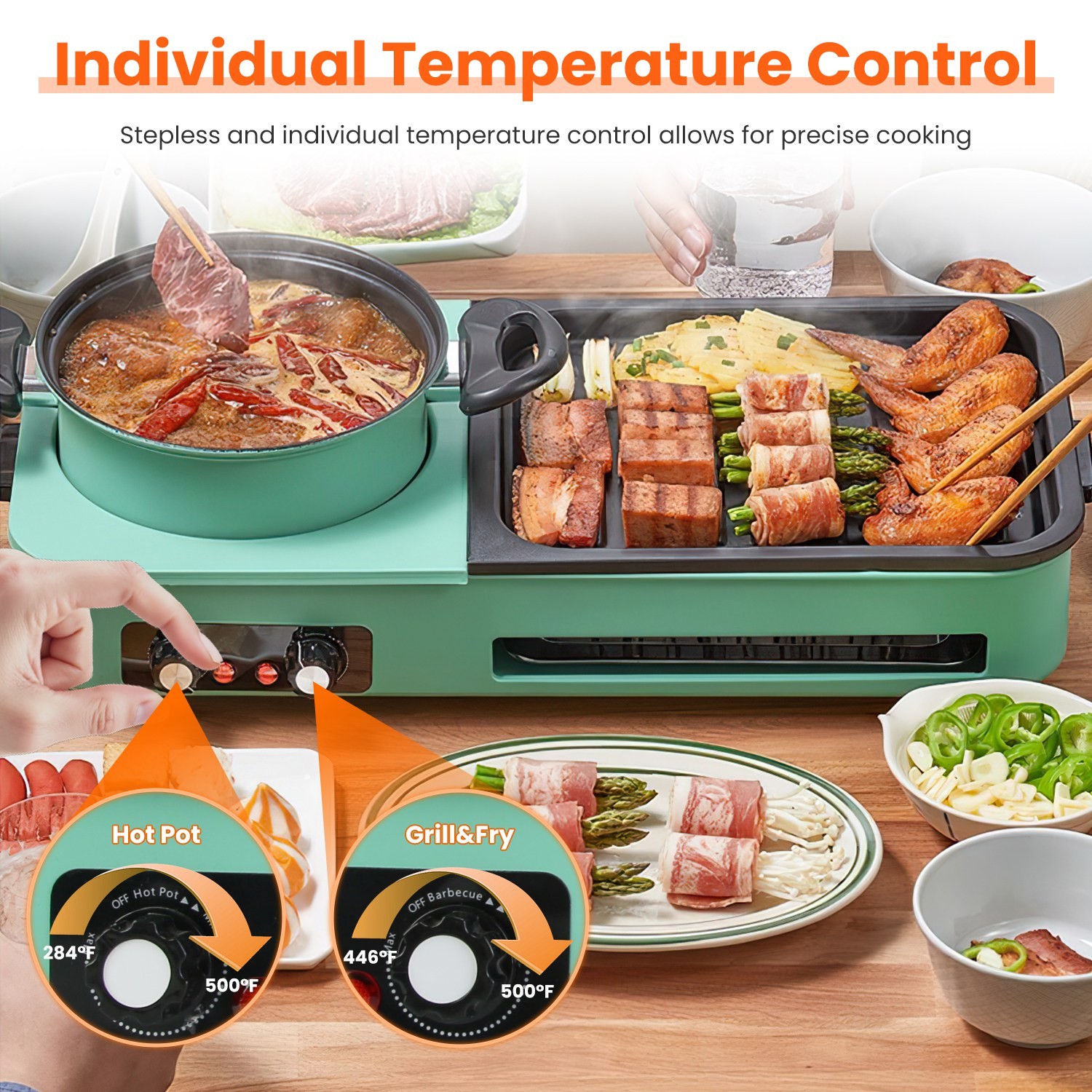 1600W Electric Hot Pot with Grill Non-Stick Korean BBQ Grill Hot Pot Combo Tool