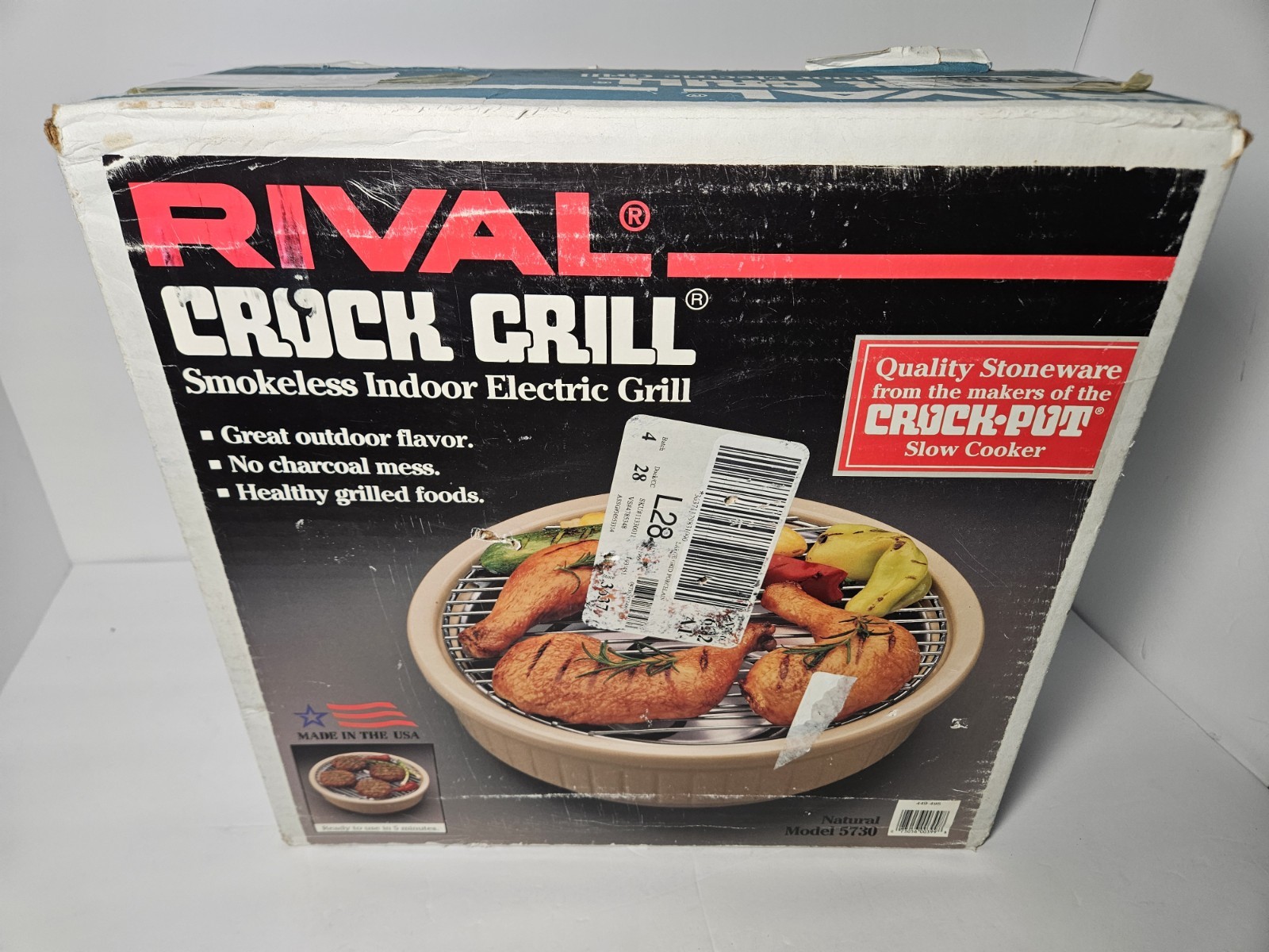 Rival Crock Grill Electric Smokeless Indoor Grill, Beige, Natural Model 5730