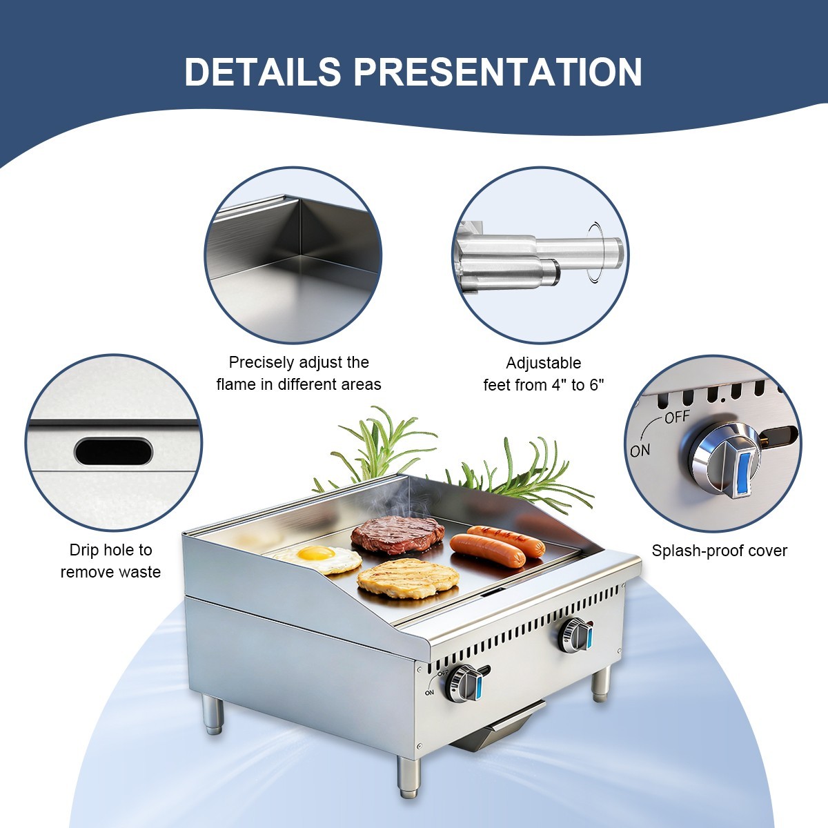 ETL 24″ Commercial Gas Griddle,2 Burners 60,000 BTU, Countertop Flat Top Grill