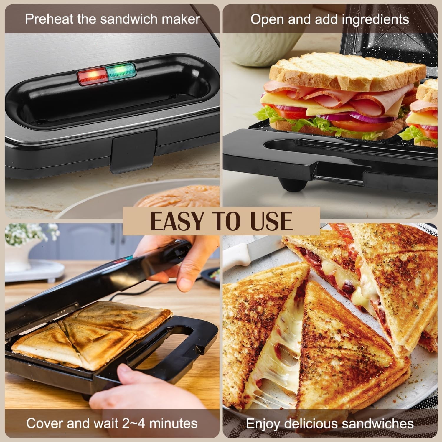 Panini Press Sandwich Maker, Nonstick, Easy Clean, for Grilled Cheese, Breakfast