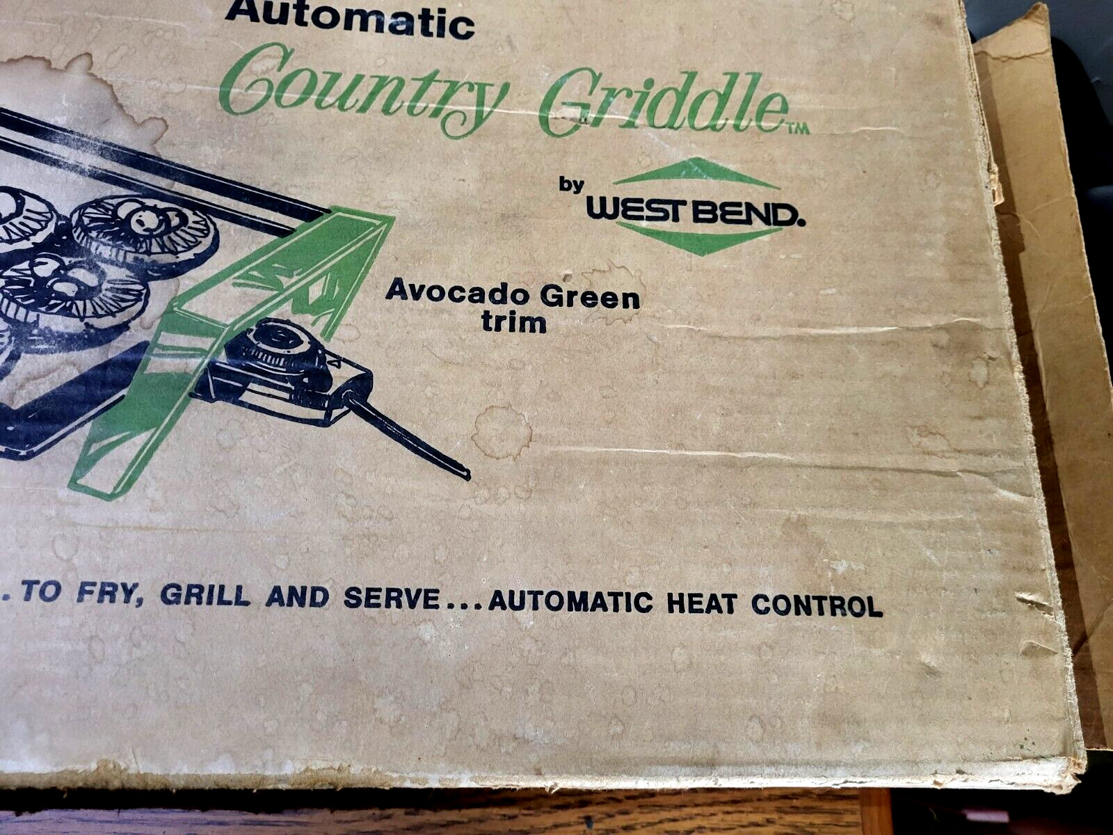 Vintage West Bend Electric Griddle 3544 Avocado Trim Skillet Large Mid Century