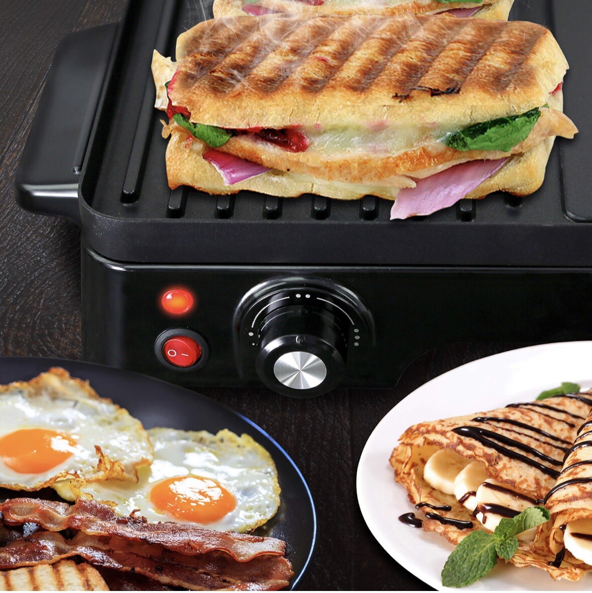 NutriChef PKGRIL43 Electric Griddle Crepe Maker Hot Plate Cooktop w/ Press Grill