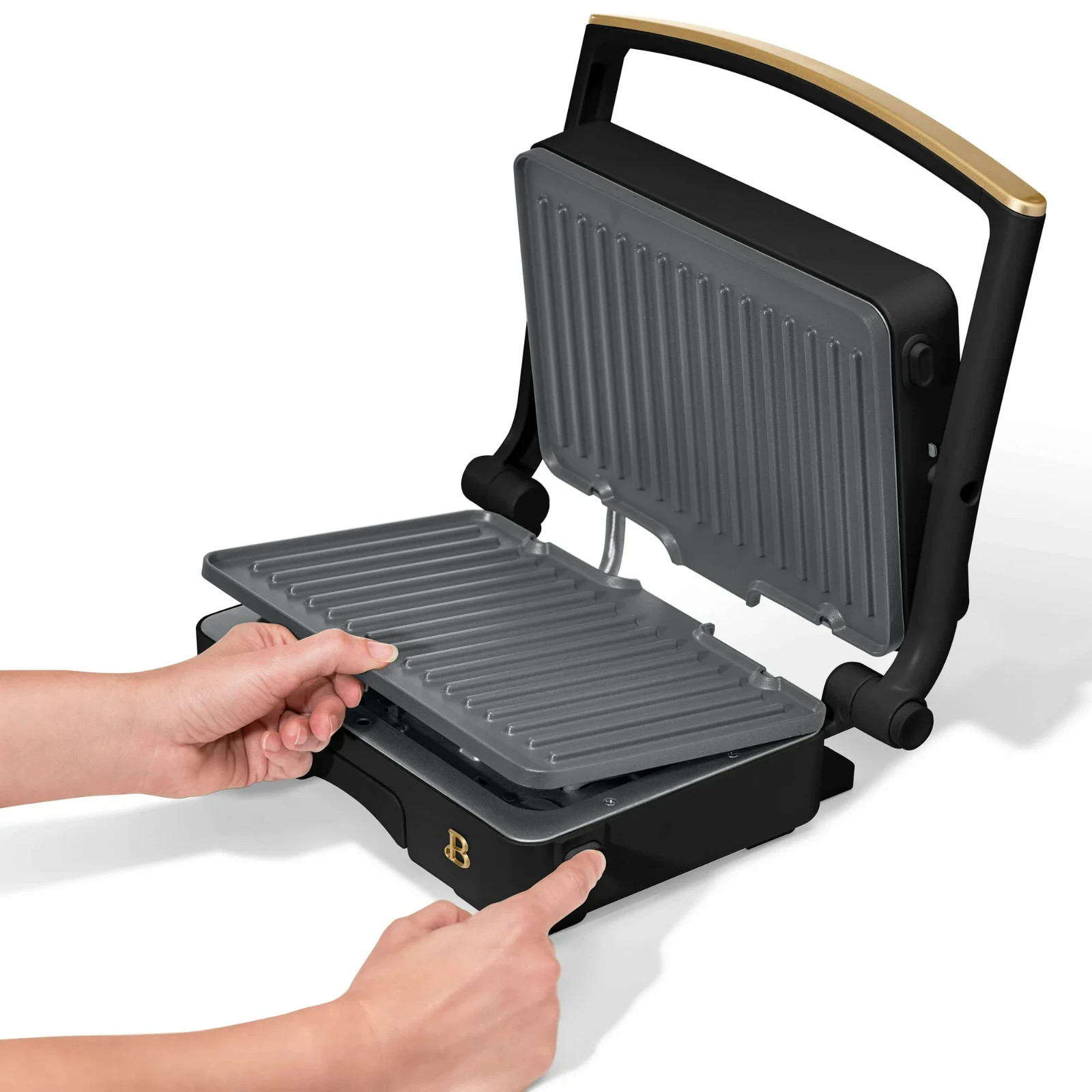 Beautiful 2-in-1 Panini Press & Grill with Detachable Plates, Black Sesame by Dr