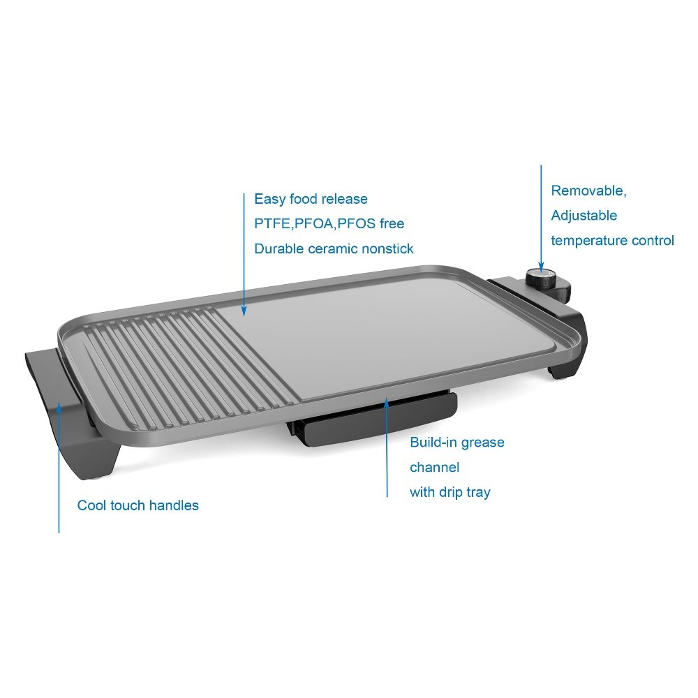 12″x20″ Electric Ceramic Griddle with Nonstick Surface, 1500 Watts