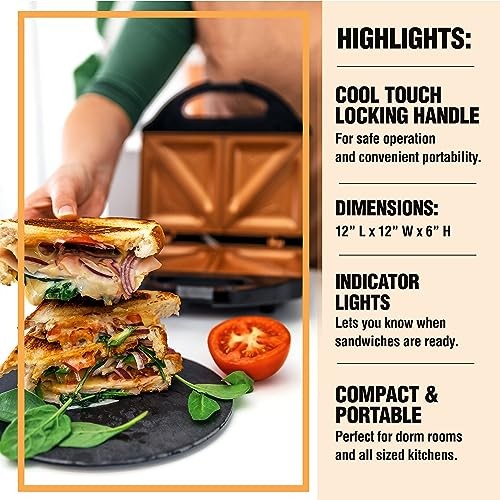 Nonstick Panini Press Sandwich Maker, 2in1 Breakfast Sandwich double sandwich