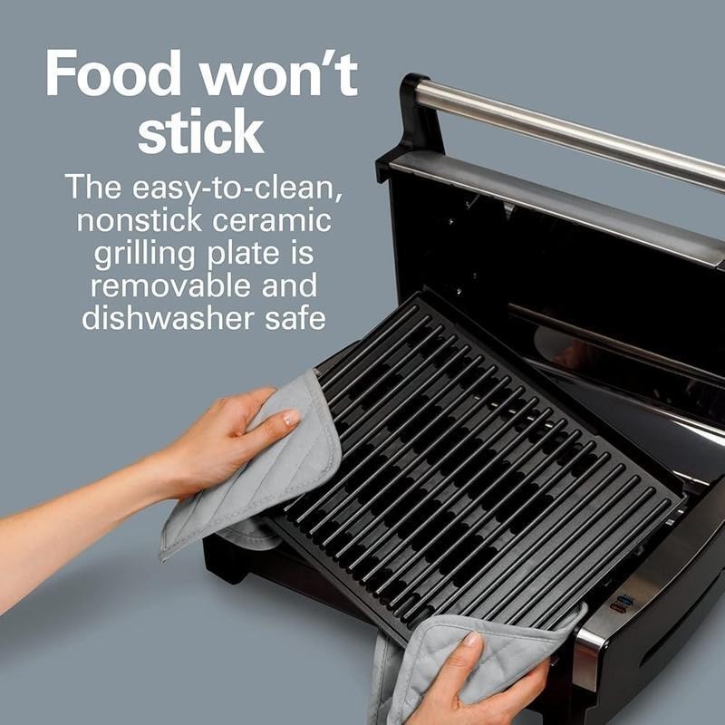 Electric Indoor Searing Grill with Viewing Window Adjustable Temperature Control