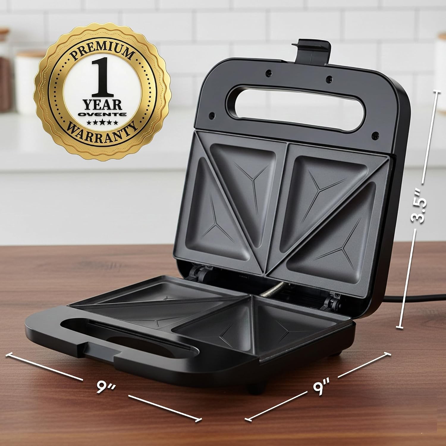 Electric Sandwich Maker with Non-Stick Plates, Indicator Lights, Cool Touch Hand