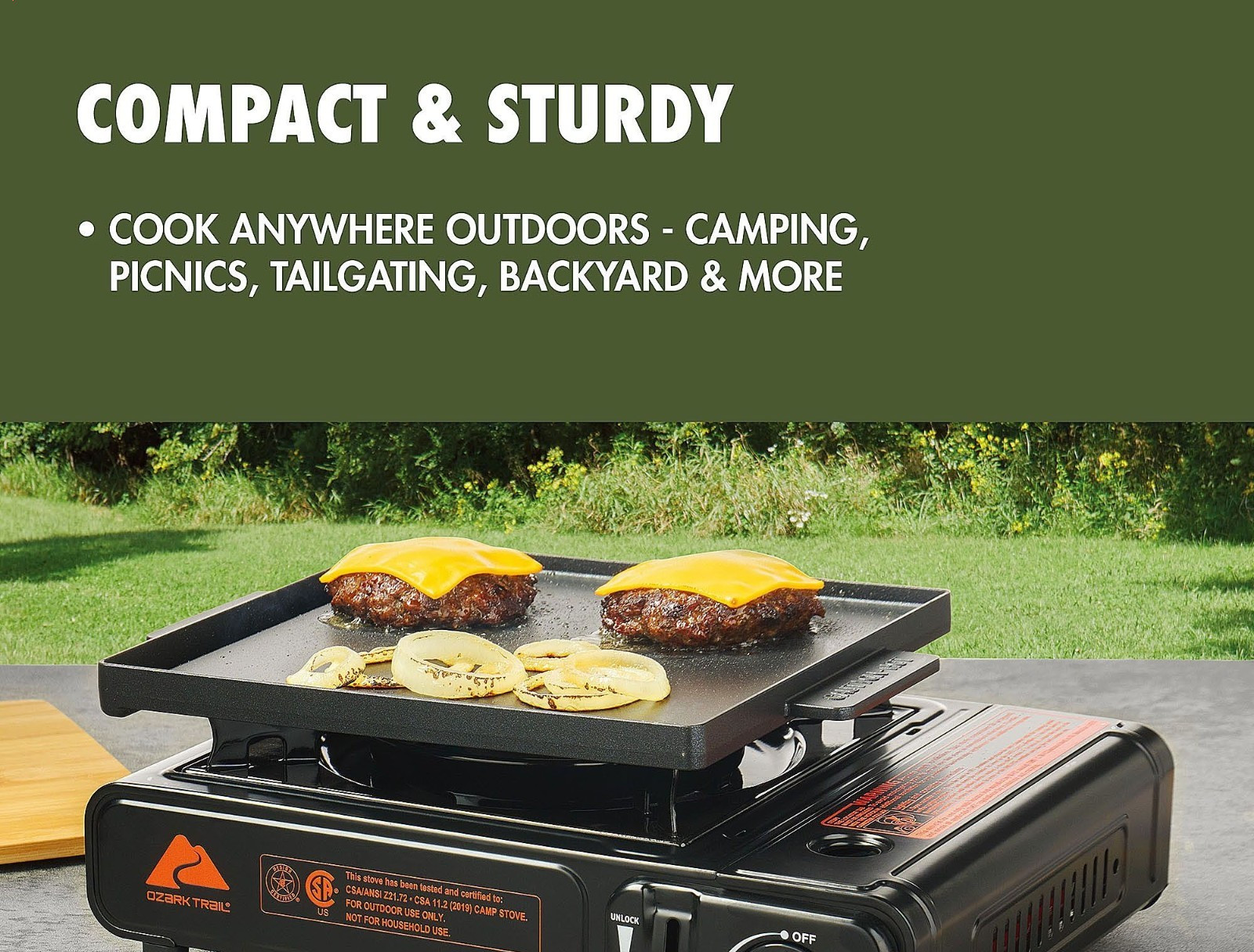 2-in-1 Butane Griddle, Black, 7,650 BTU, Piezo-Electric 2.2kW, Outdoor Cooking