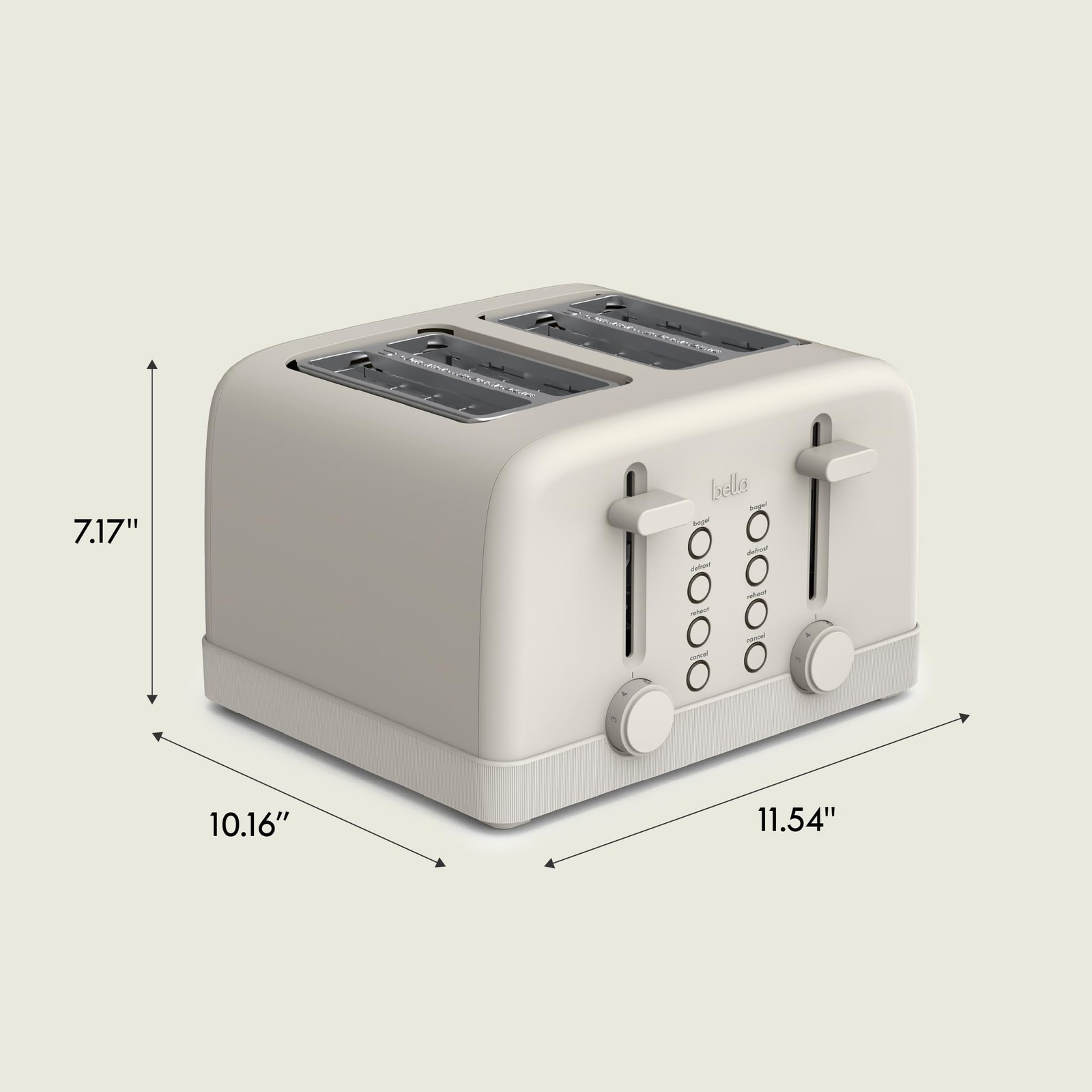 bella 4 Slice Toaster, 6 Setting Shade Control with Reheat & 4 Slice, Oatmilk
