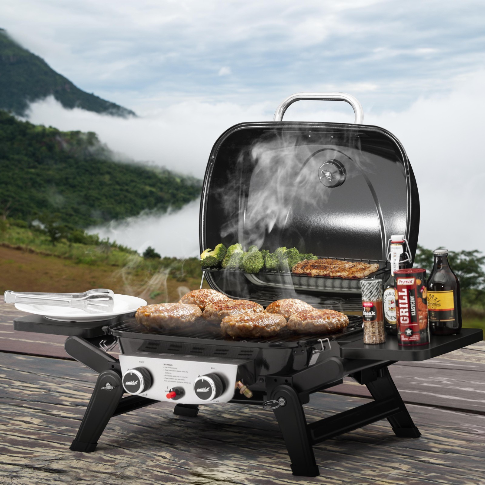 Royal Gourmet 2-Burner Portable Propane Gas Grill with Foldable Side Tables