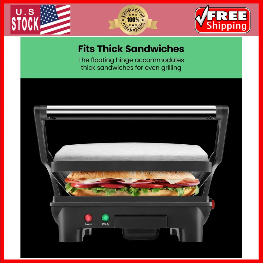 Chefman 3-in-1 Panini Press and Indoor Grill 4-Slice Non-Stick Stainless Steel