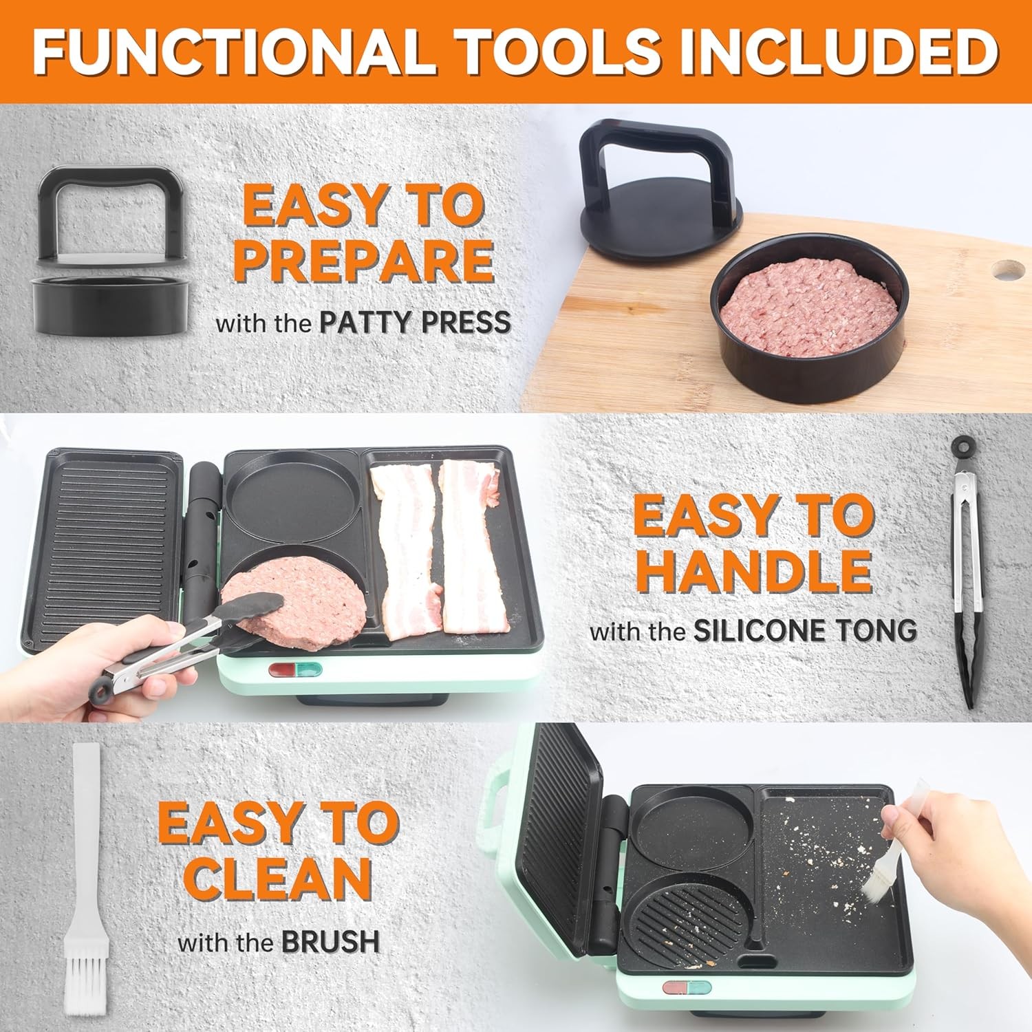 3 in 1 Breakfast Station Burger Sandwich Maker,Nonstick Electric Griddle & Grill