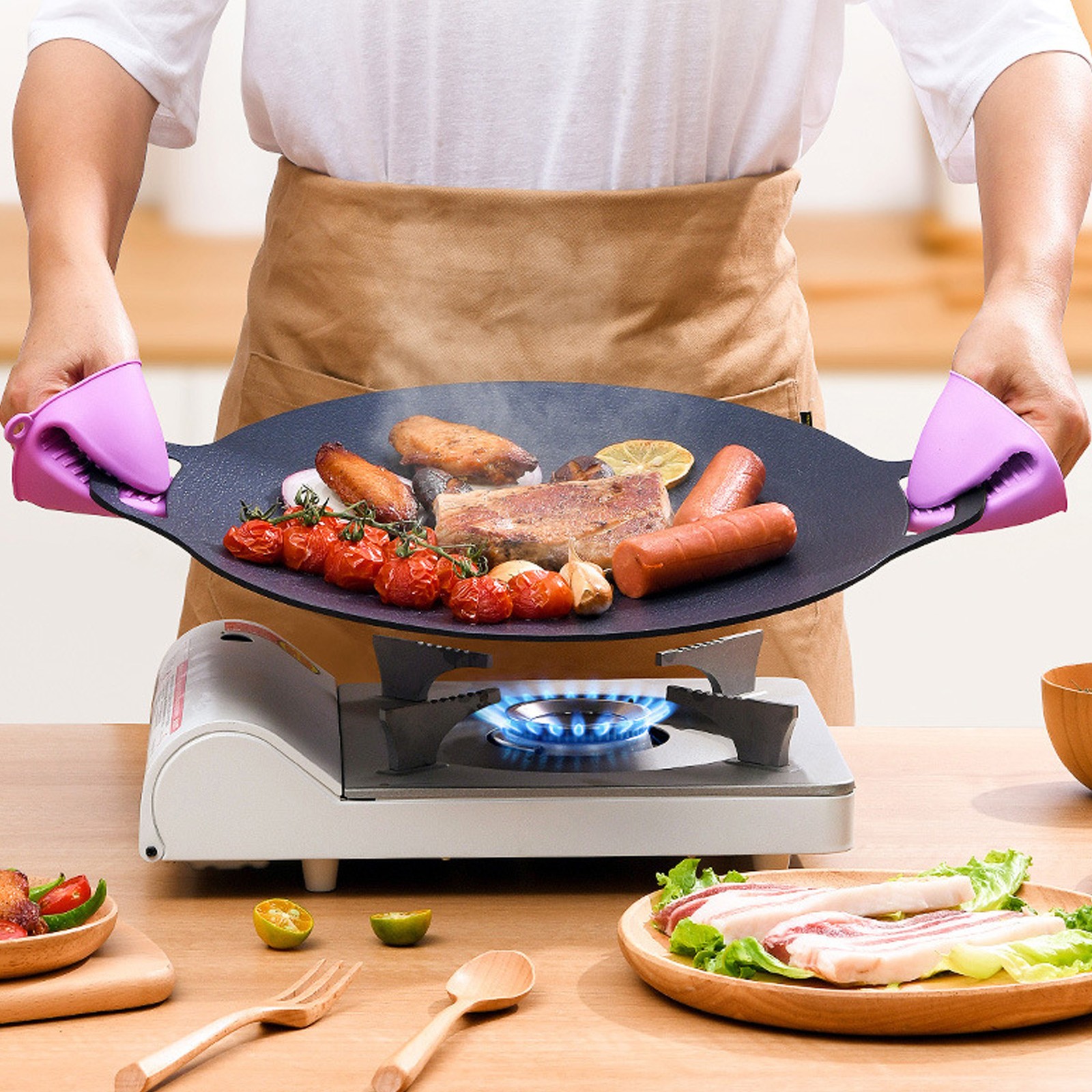BBQ Pan Round Shape High Thermal Conductivity Aluminum Material Glossy Appea CHU