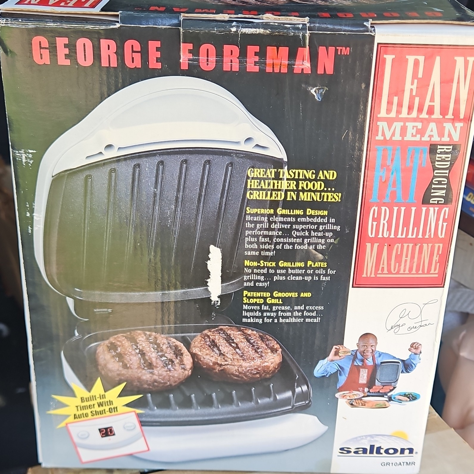 George Foreman GR10ATMR 1200W Non-Stick Contact Grill w/ Timer Auto Shut-Off