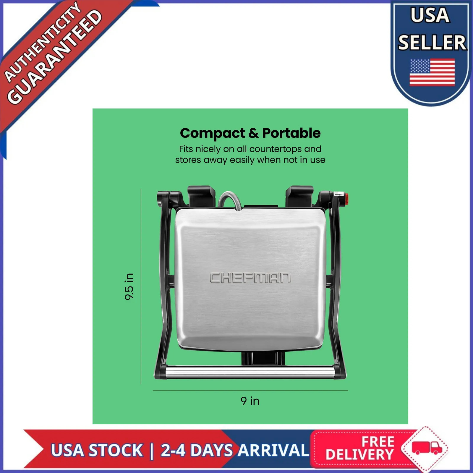 Chefman 3-in-1 Panini Press and Indoor Grill 4-Slice Non-Stick Stainless Steel