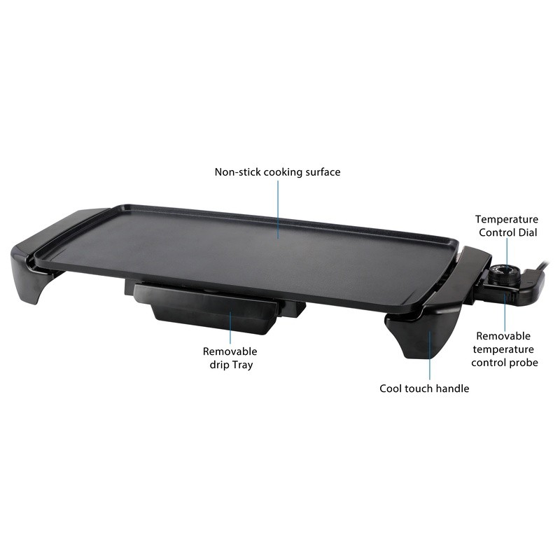 1500W Electric Griddle Nonstick Cooking Surface Temp Control Removable Drip Tray