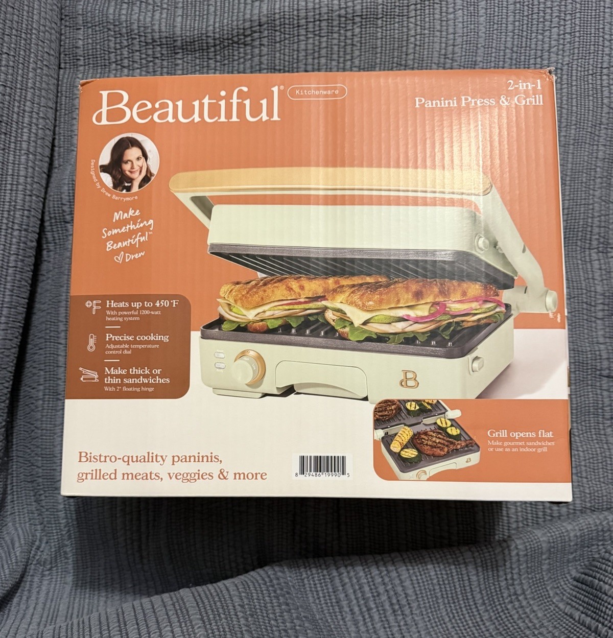 Beautiful 2-in-1 Panini Press Grill Drew Barrymore Nonstick Sage Green