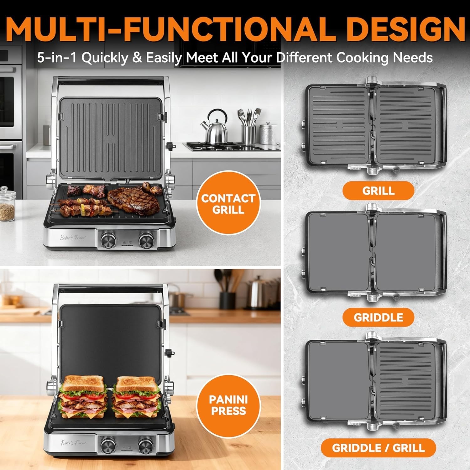 4-slice Panini Press Grill Cheese Sandwich Maker, Electric Grill Indoor with Te