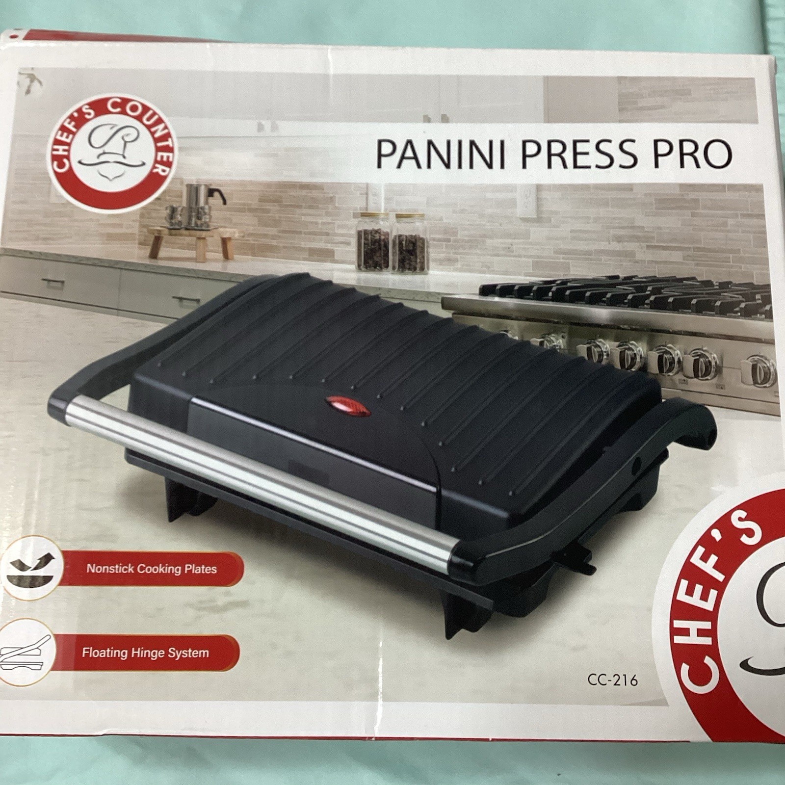 Panini Press Pro Chef’s Counter Non-Stick Floating Hinge Cool Touch Handle NIB