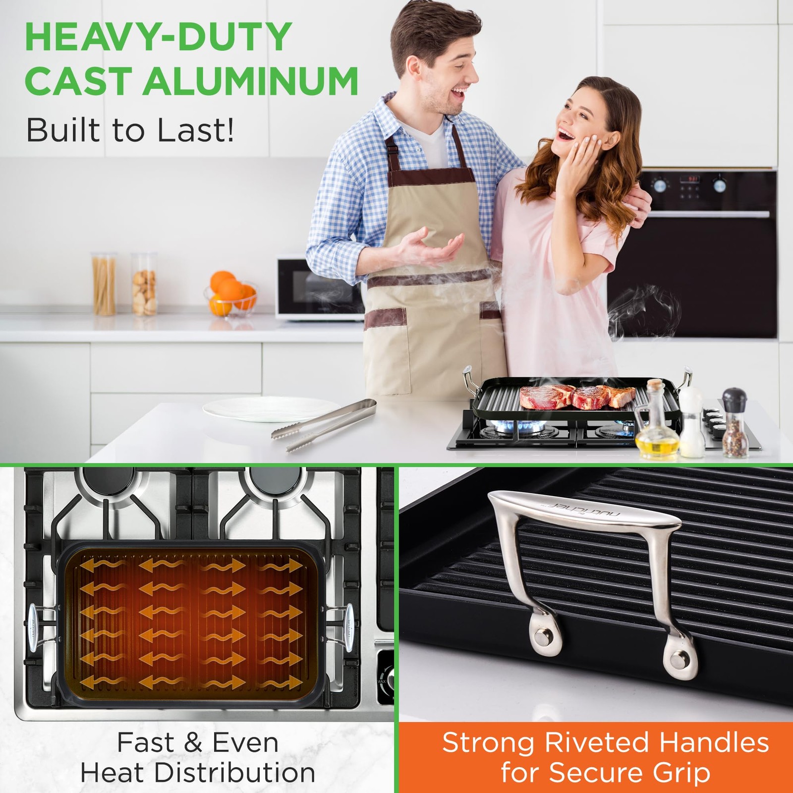NutriChef 20″x13″ Stove Top Grill Pan – Double Burner, 20″ x 13″, Black