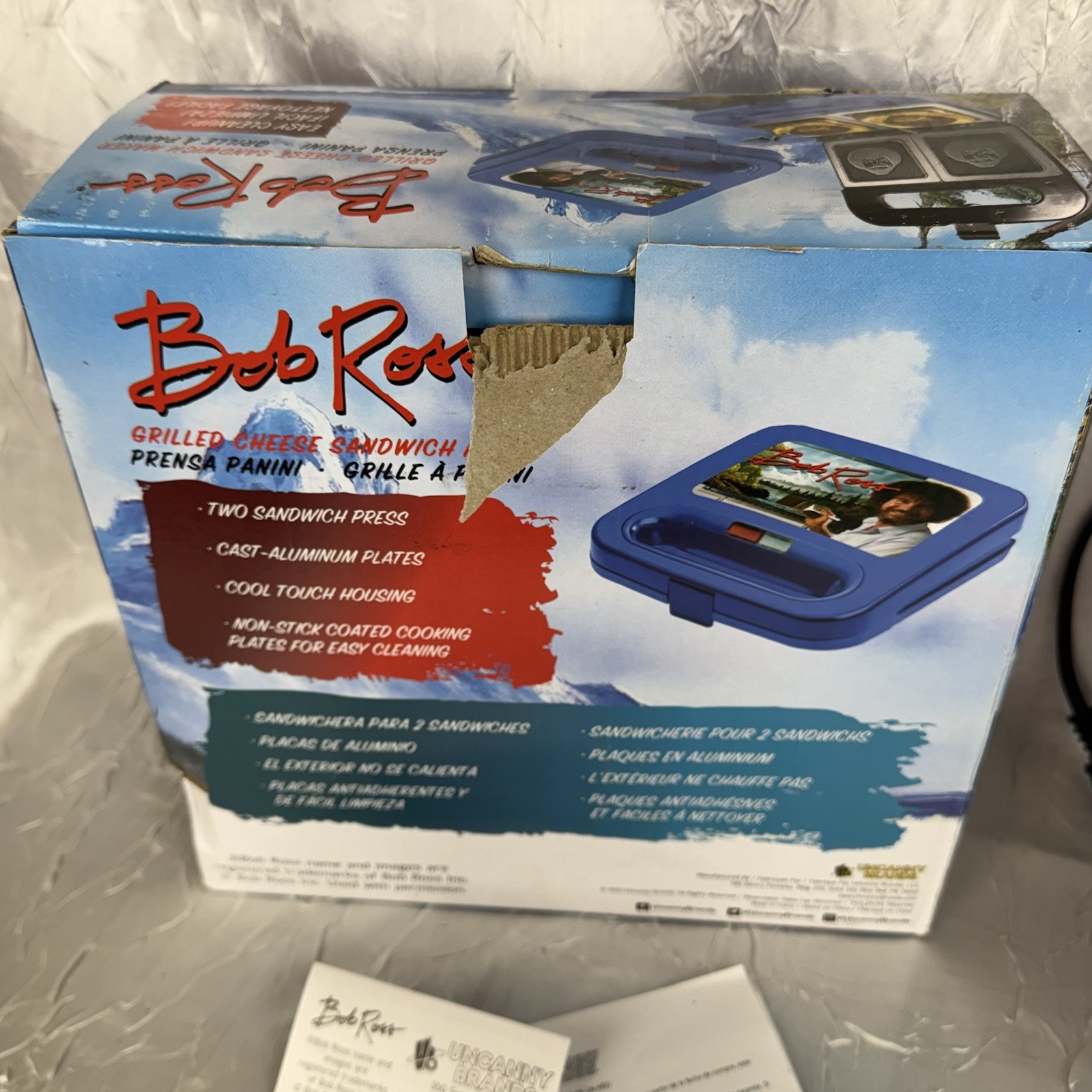 Bob Ross Grilled Cheese Sandwich Maker Panini Press Uncanny Brands Blue Box