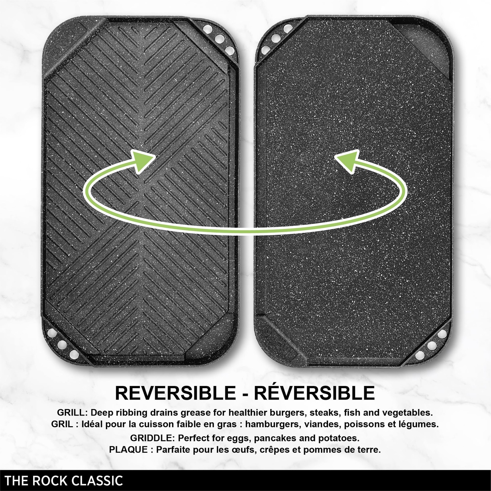 Starfrit The Rock 19.7 X 11 50X28Cm Non-Stick Reversible Grill Griddle –