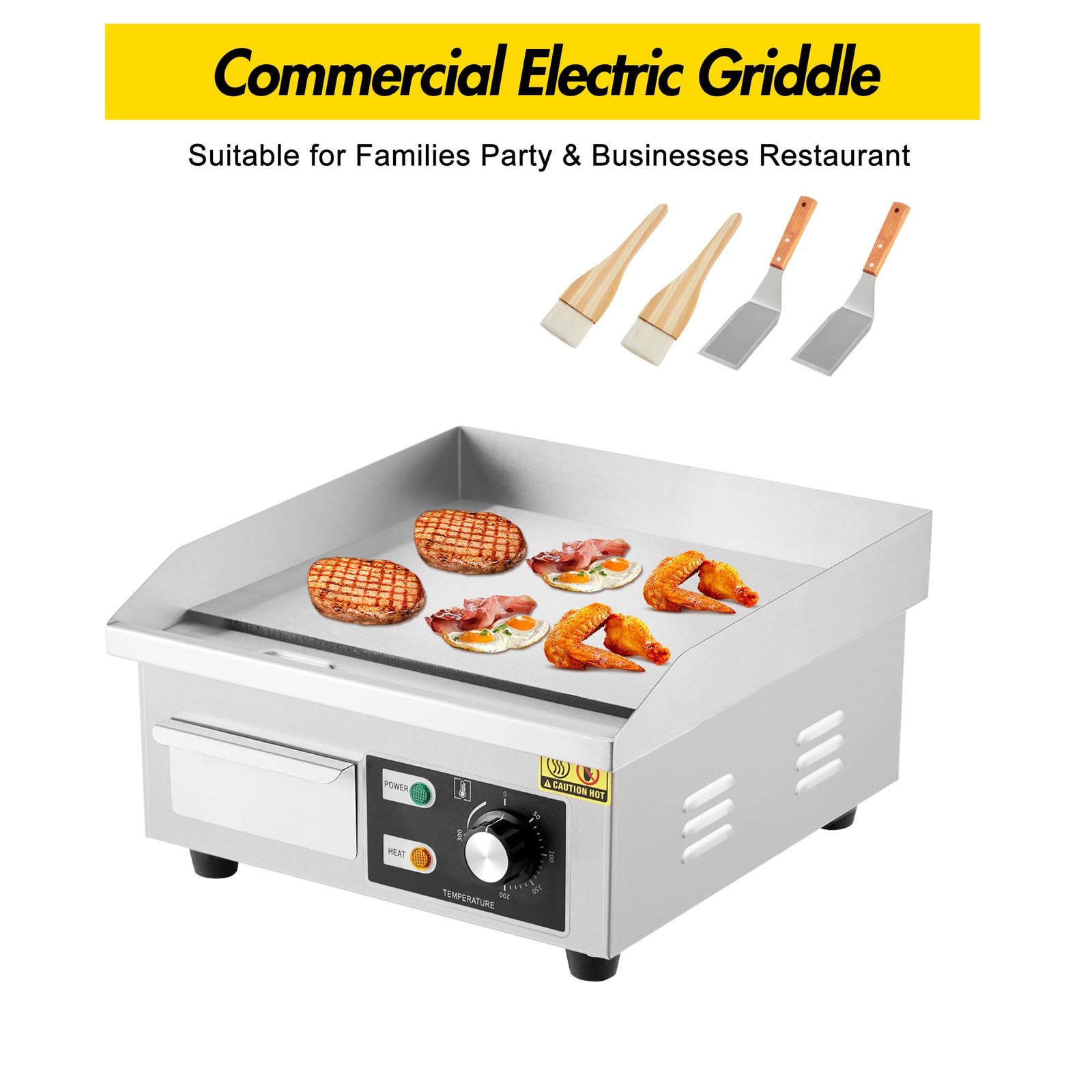 Commercial Electric Griddle 1600w Stainless Steel Flat Top Grill For Home