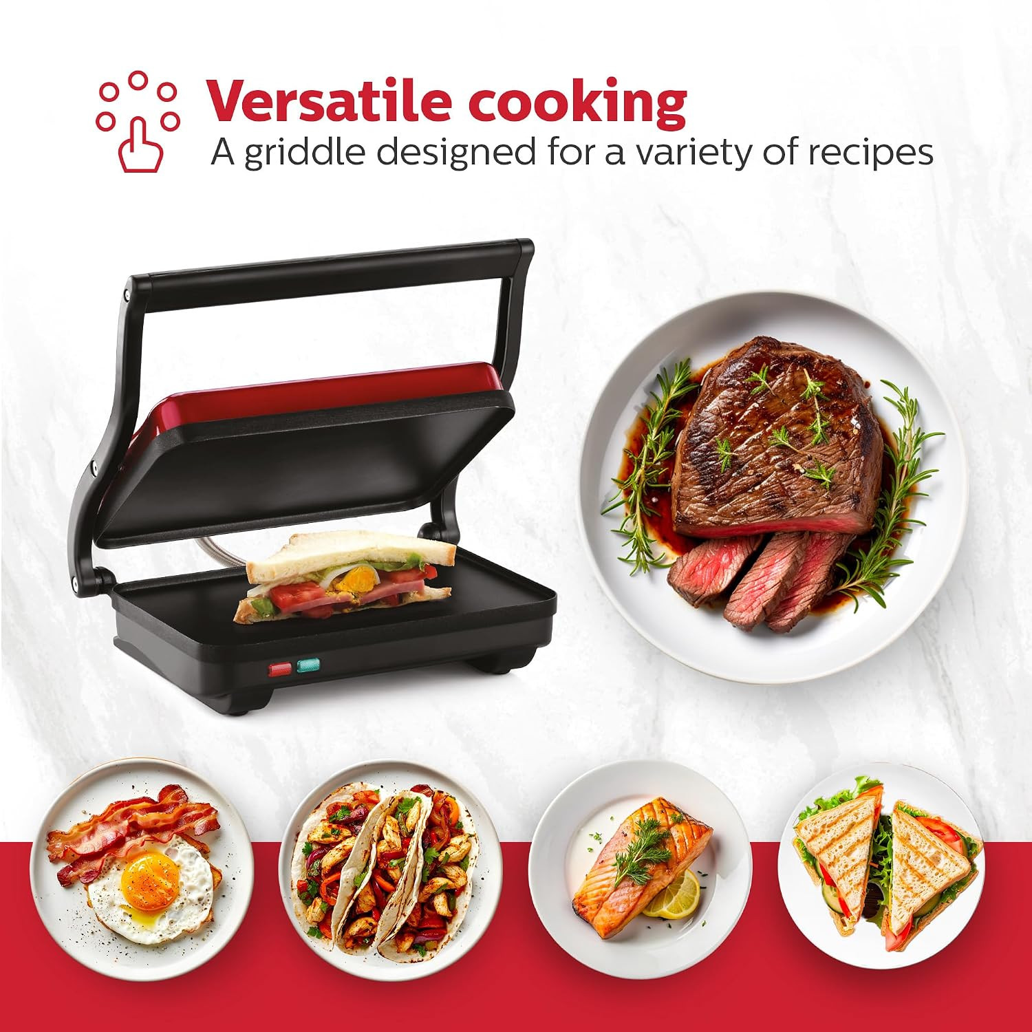 Holstein Housewares 2-Slice Electric Griddle, Non-Stick Sandwich Maker with Adju