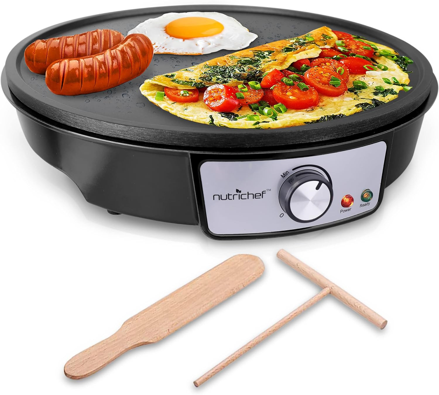 Electric Griddle & Crepe Maker | Nonstick 12 Inch Hot Plate Cooktop | Adjustabl