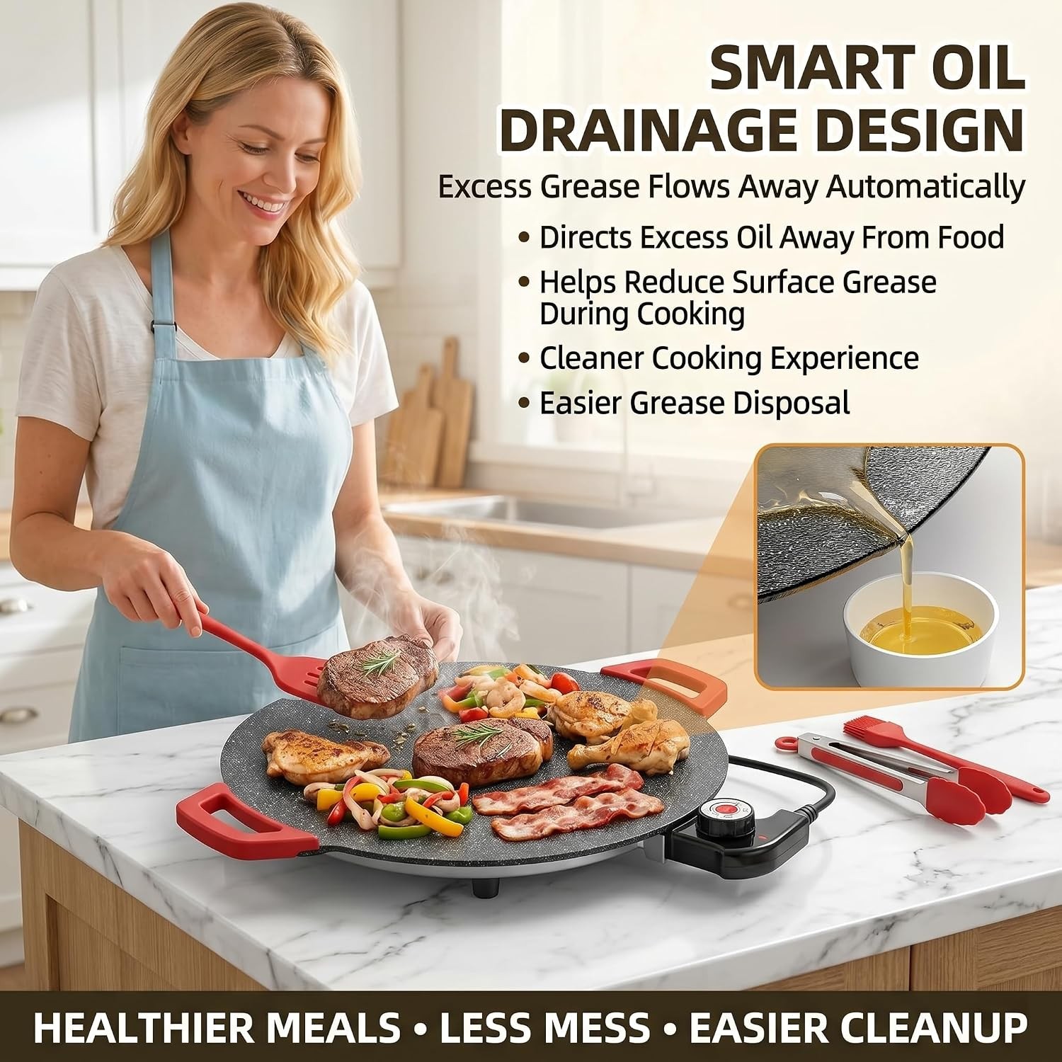 Electric Grill Nonstick 14”Electric Griddle W/Adjustable Temperature Control
