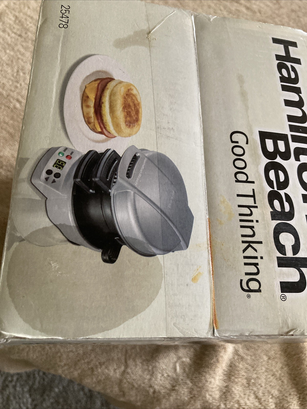 Hamilton Beach Breakfast Sandwich Maker Timer Nonstick Egg Muffin Bacon 25478