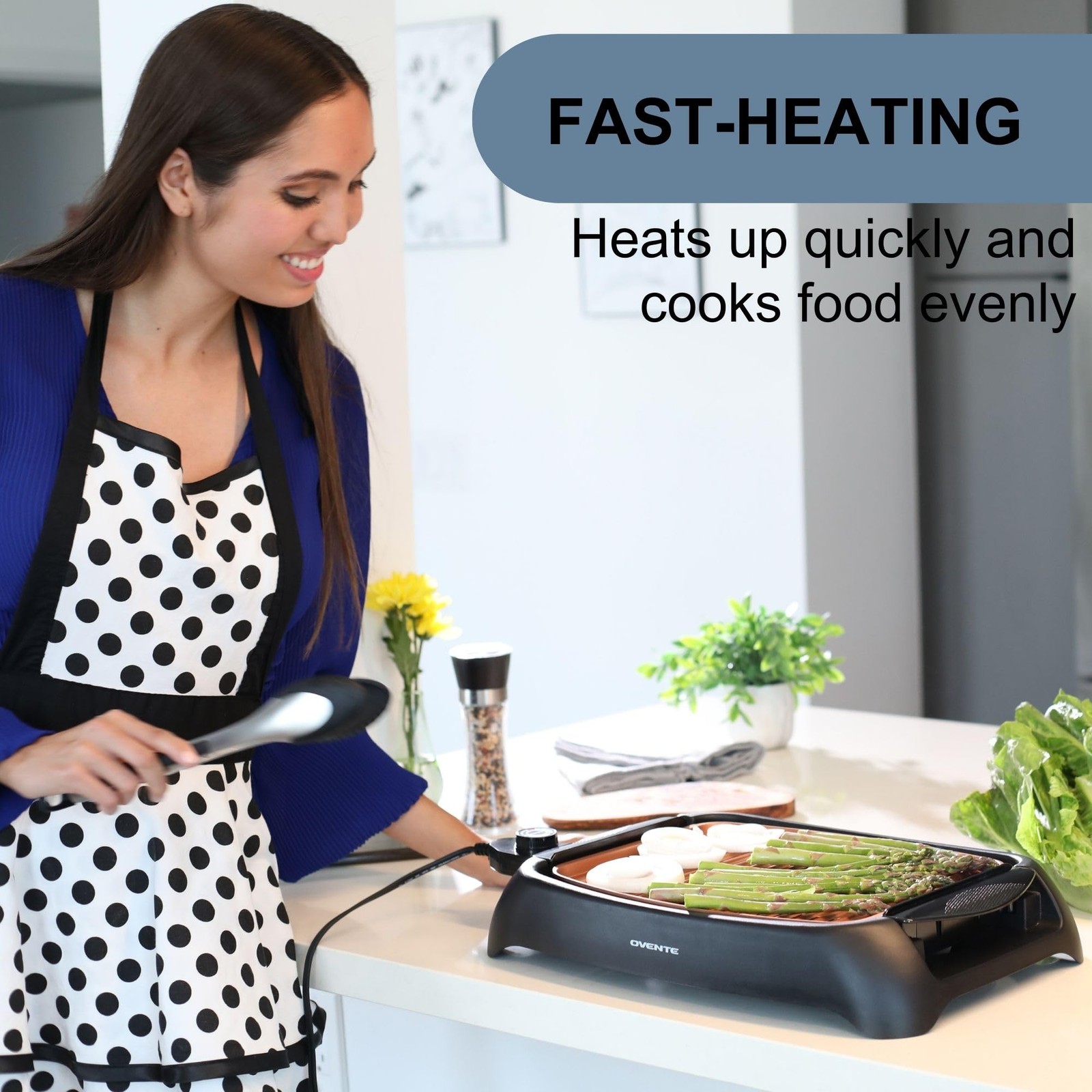 Ovente Electric Indoor Grill 13X10 Inch Non-Stick Cooking Surface 1000W Heat Up