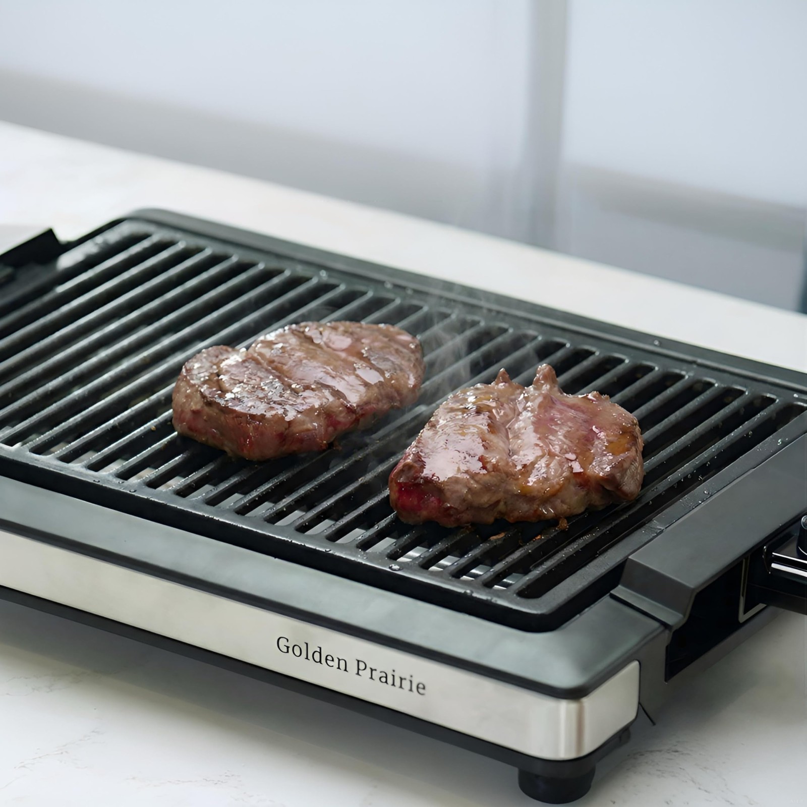 1600W Electric Smokeless Indoor BBQ Grill 15 Inch Nonstick Grate Drip Tray