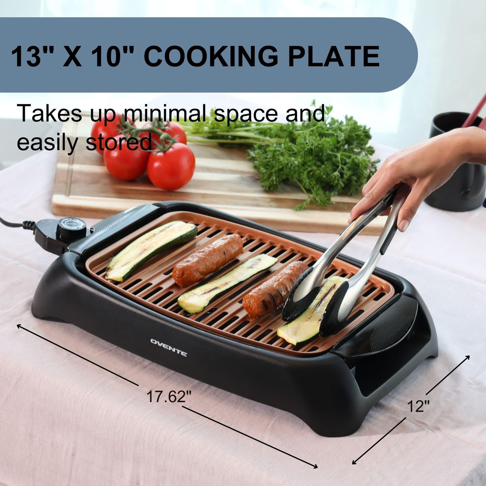 OVENTE Electric Indoor Grill, 13×10 Inch Non-Stick Plate, Copper GD1632NLCO |…
