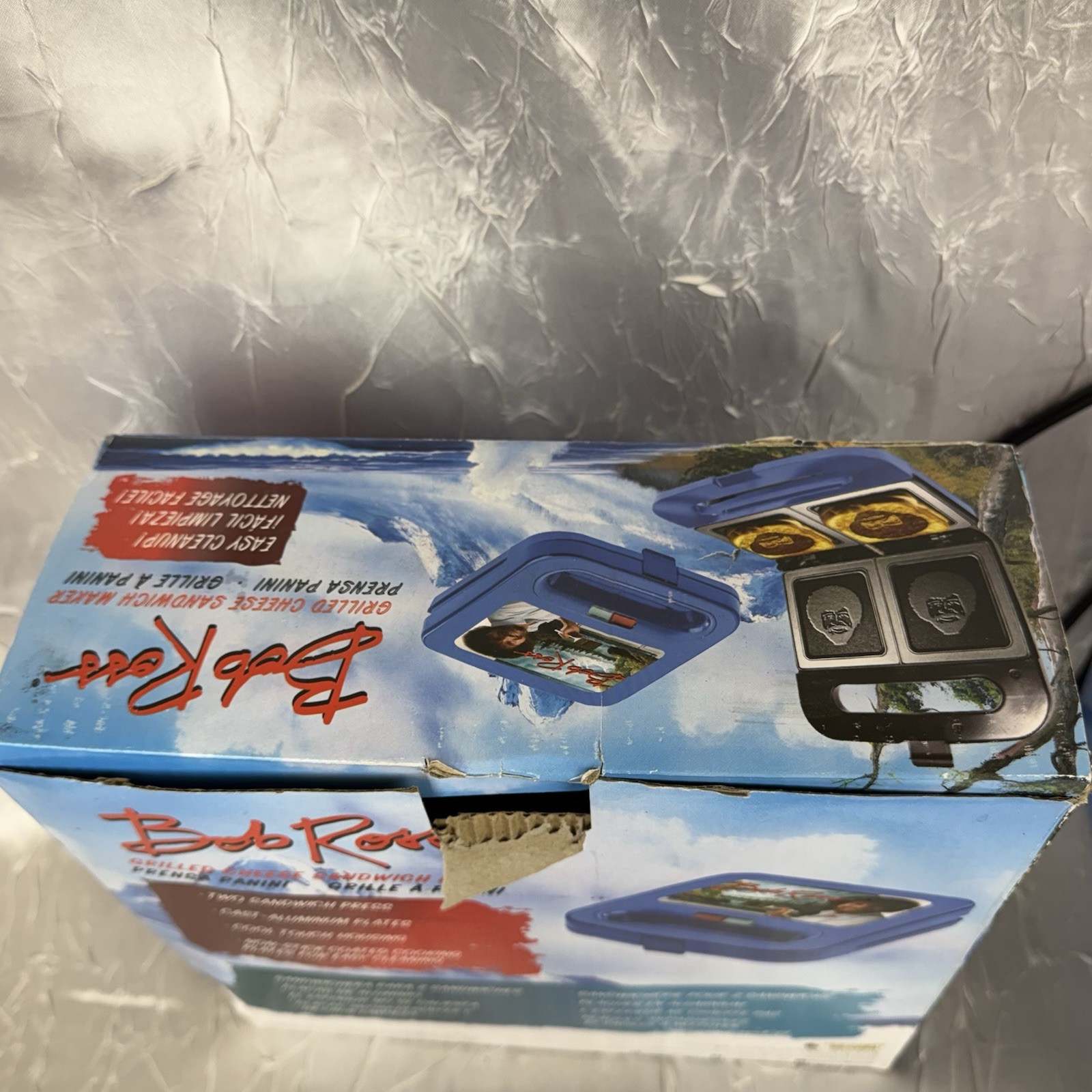Bob Ross Grilled Cheese Sandwich Maker Panini Press Uncanny Brands Blue Box