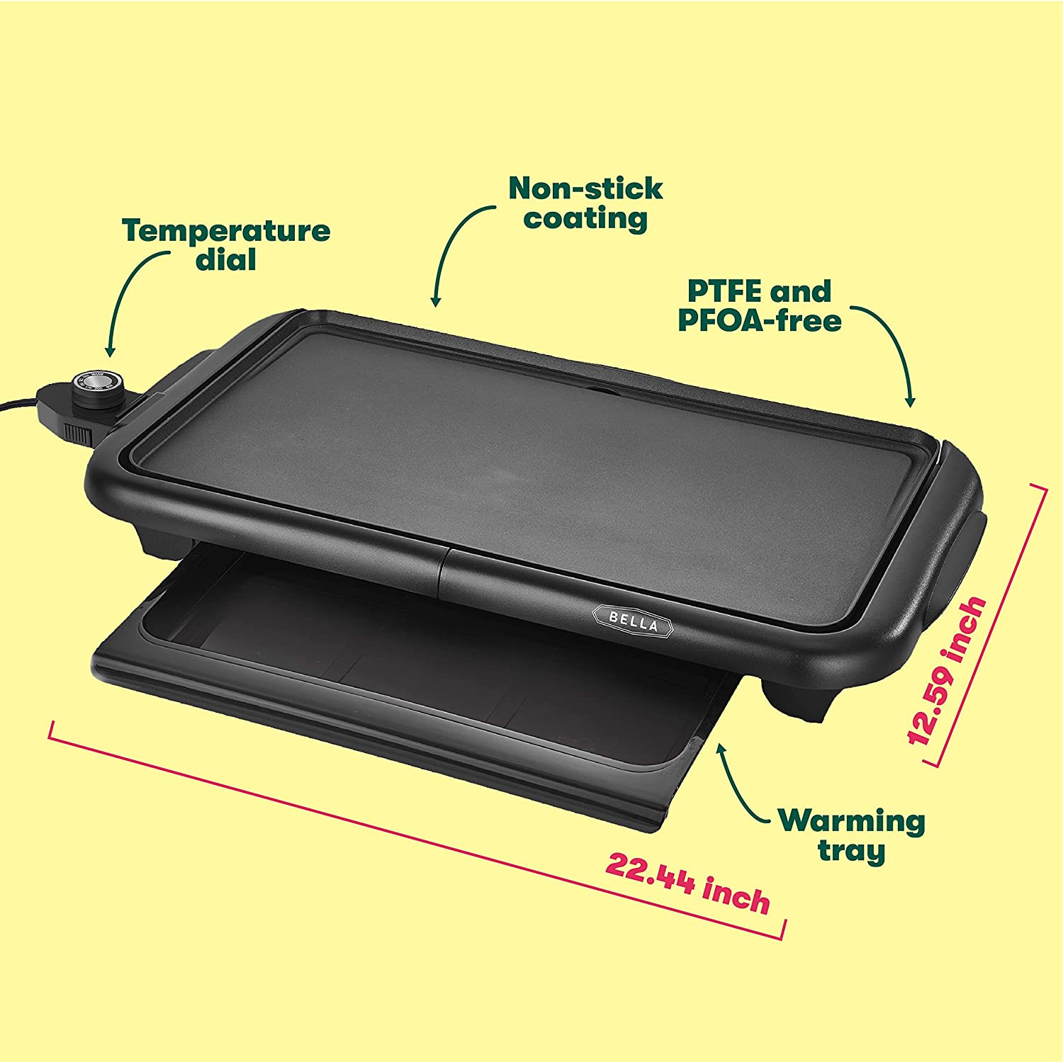 Bella Electric Griddle with Warming Tray – Smokeless Indoor Grill, Nonstick Surf