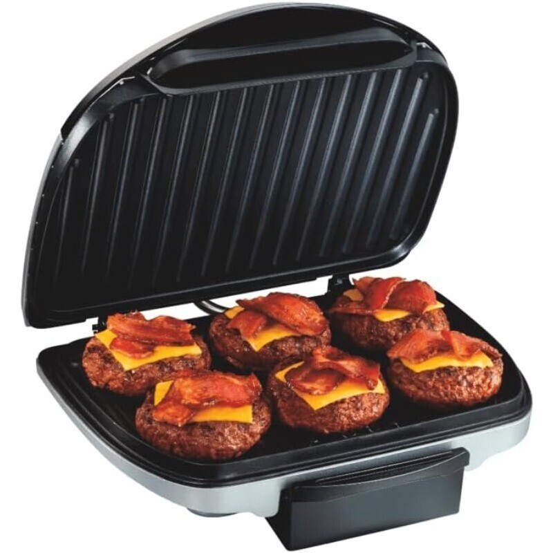 Electric Indoor Grill 6-Serving Nonstick Easy Clean Plates Floating Hinge Silver