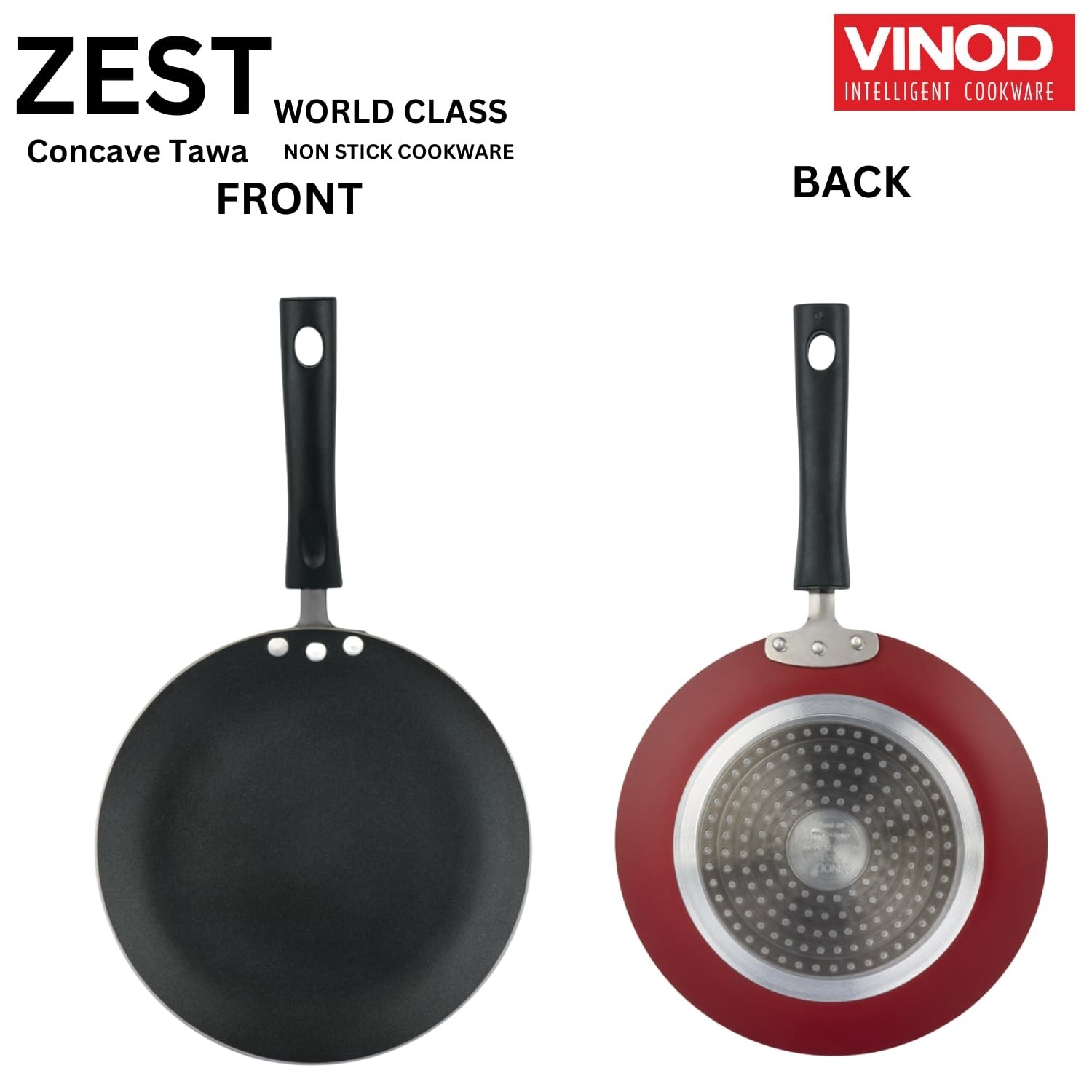 Vinod Zest 26.5cm Nonstick Concave Tawa, Induction & Gas, PFOA-Free Red