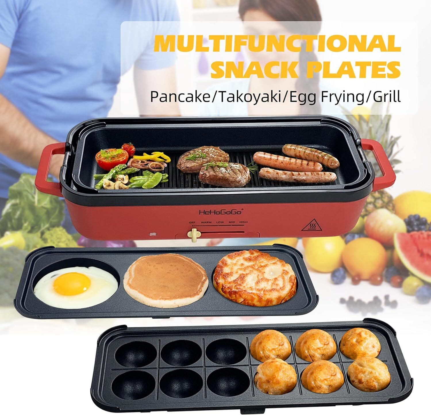 Multifunctional Electric Griddle Electric Grill Nonstick Baking Maker With 3 Int
