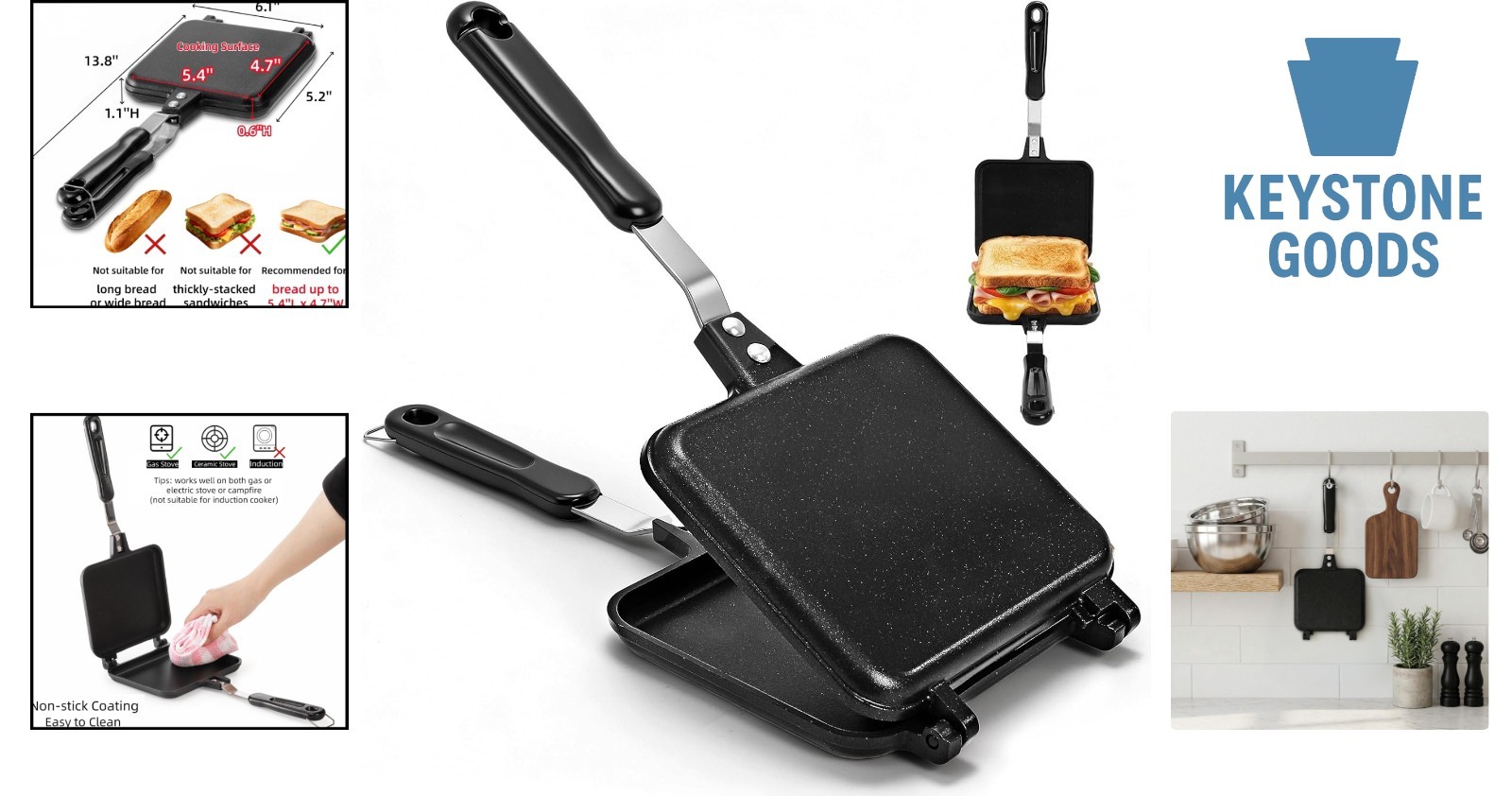 Compact Non-Stick Double-Sided Sandwich Maker for Stove Top & Camping
