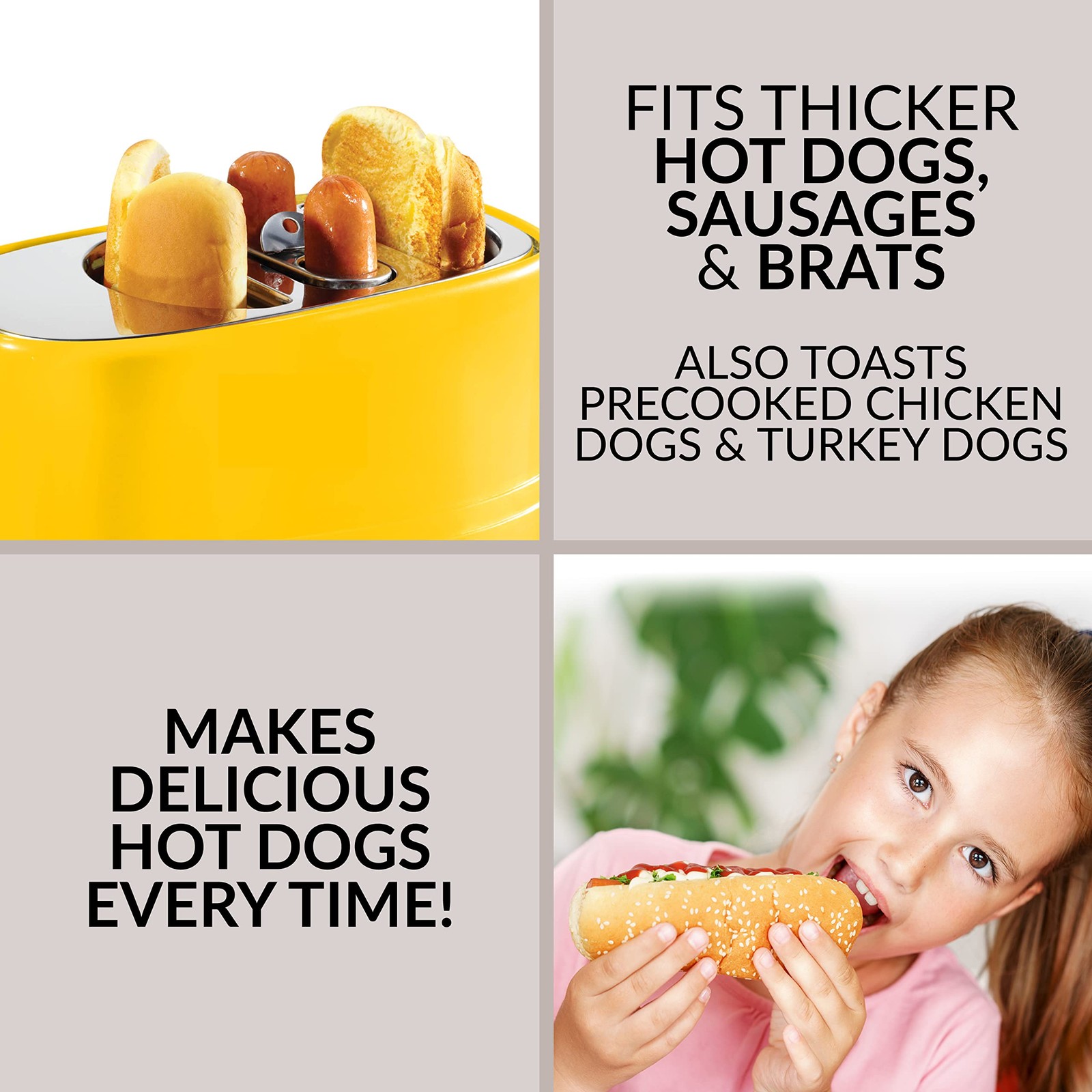 Oscar Mayer 2 Slot Hot Dog and Bun Toaster with Mini Tongs, 2 Slots, Yellow
