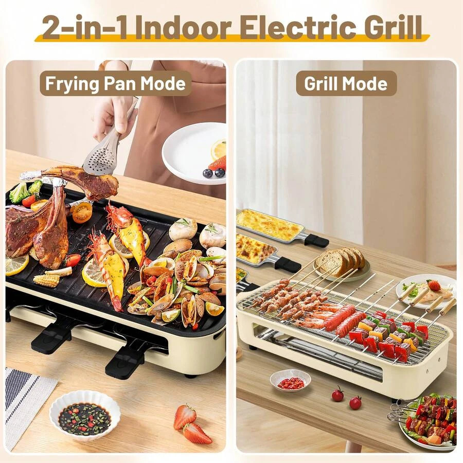 1700W Electric Indoor Grill 2-In-1 Griddle Removable Plates Non-Stick