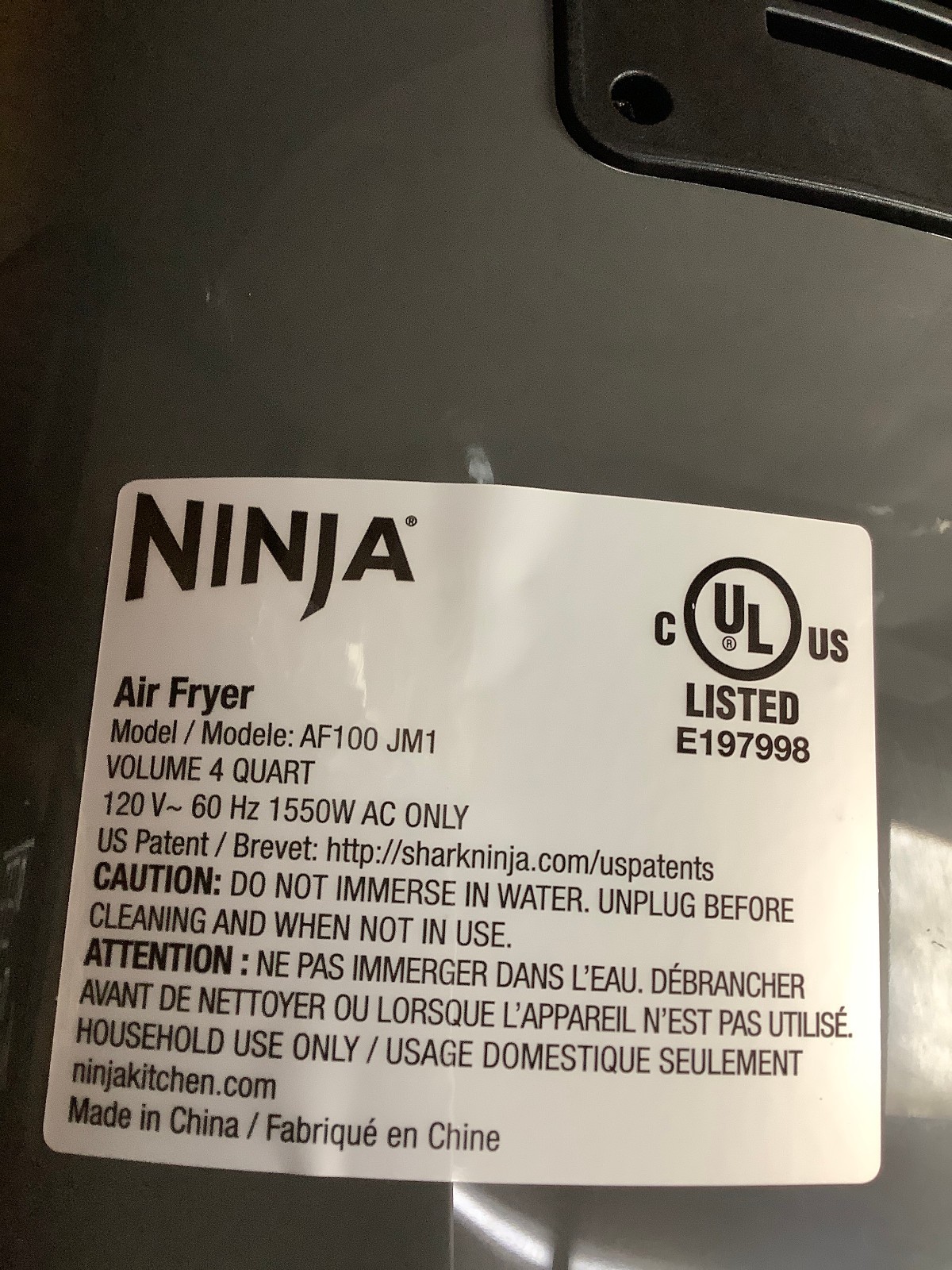 NEW Ninja Main Base Unit for Air Fryer AF100 AF100C AF100WM – NO ACCESSORIES