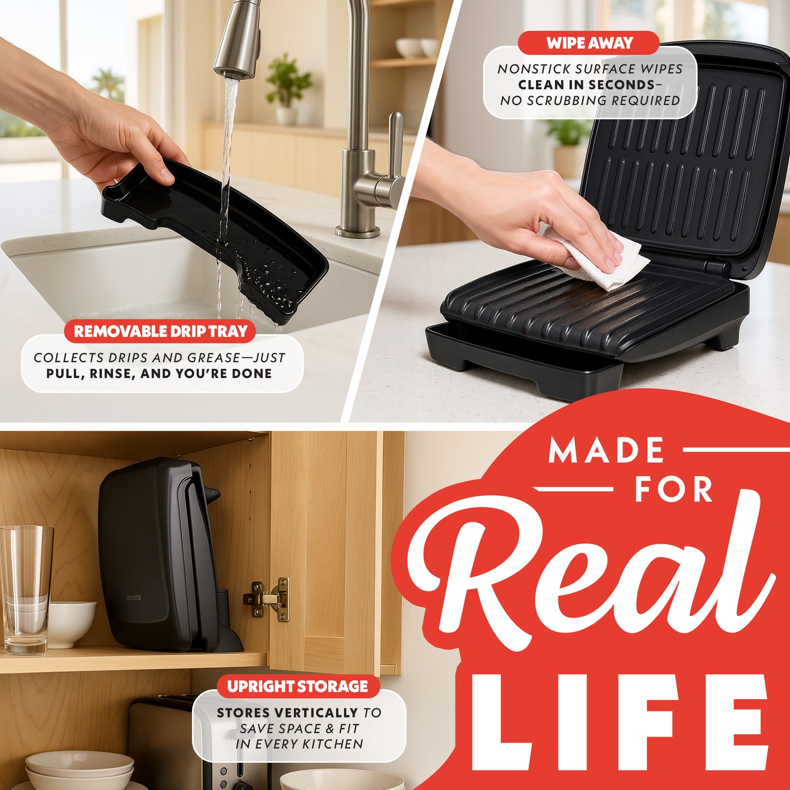 Gourmia Indoor Grill & Panini Maker, 4 Serving, Nonstick Ceramic with Drip Tray