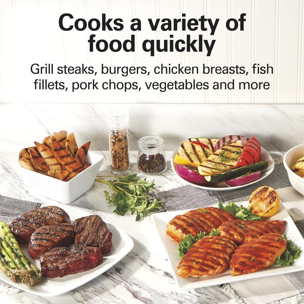 Hamilton Beach Electric Indoor Grill, 6-Serving, Large 90 sq. in. Silver (25371)