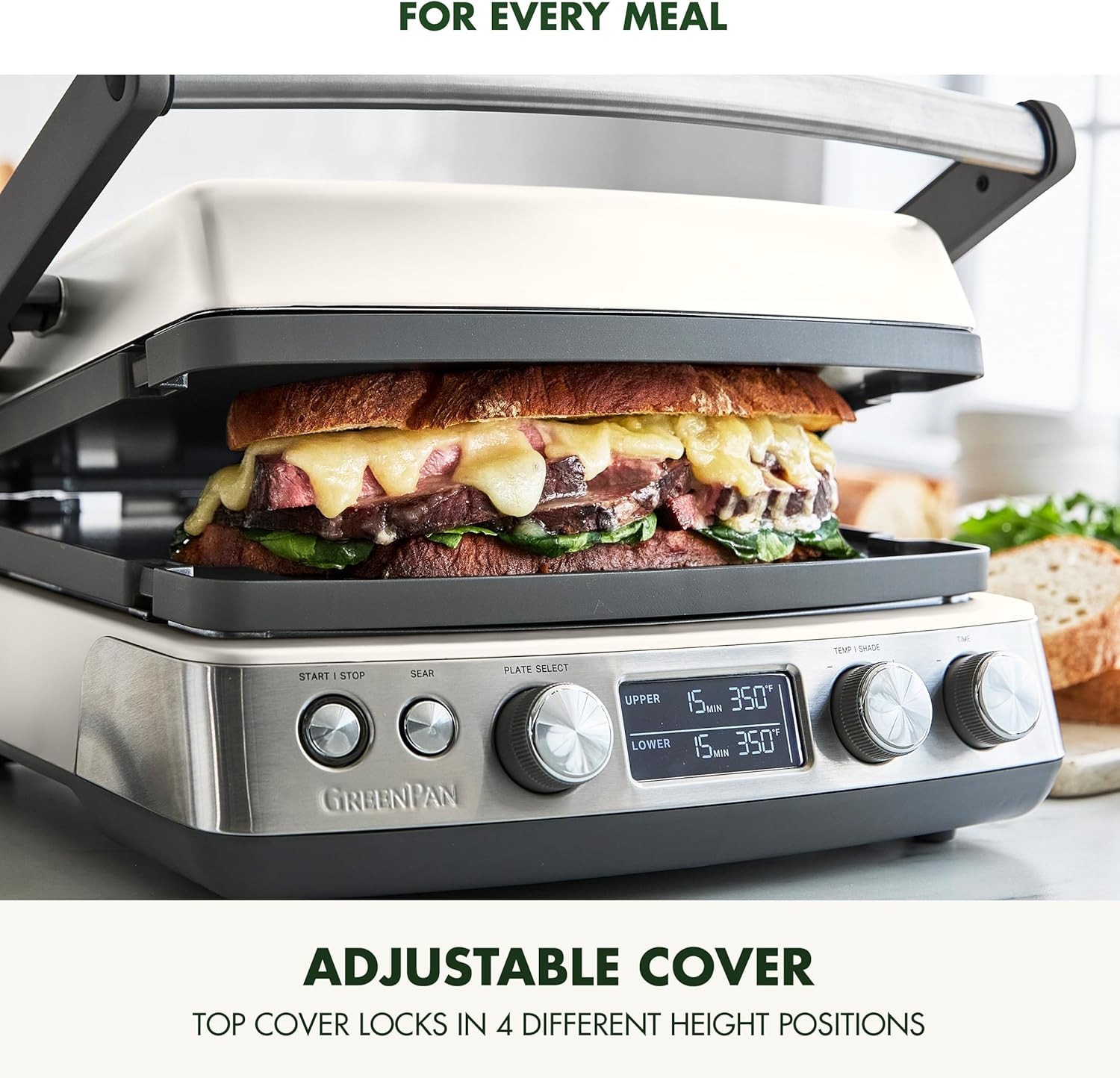 Elite 7-in-1 Nonstick Contact Grill & Griddle, PFAS-Free, Cream White