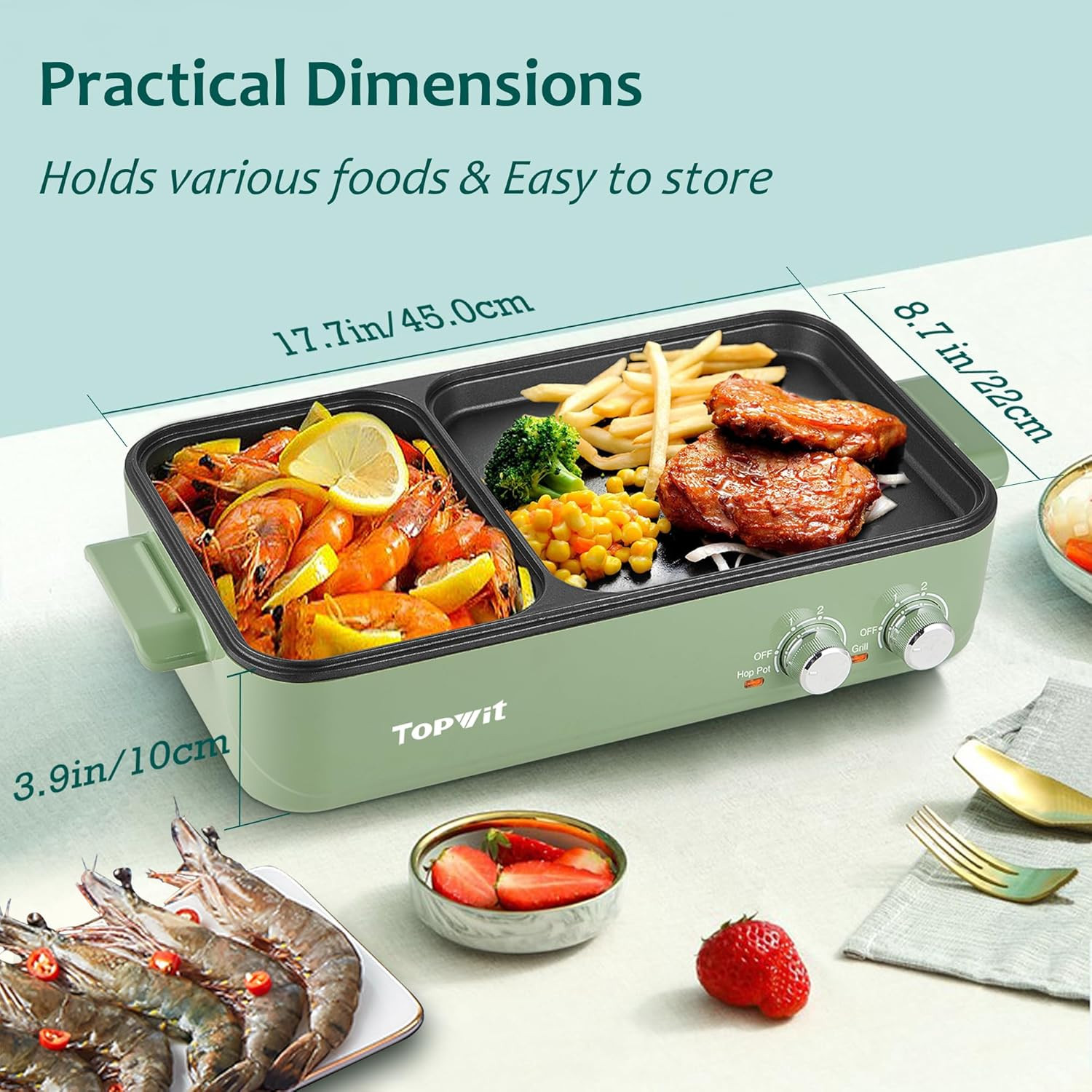 Hot Pot Electric with Grill, 2 in 1 Indoor Non-Stick Electric Pot and Griddle fo