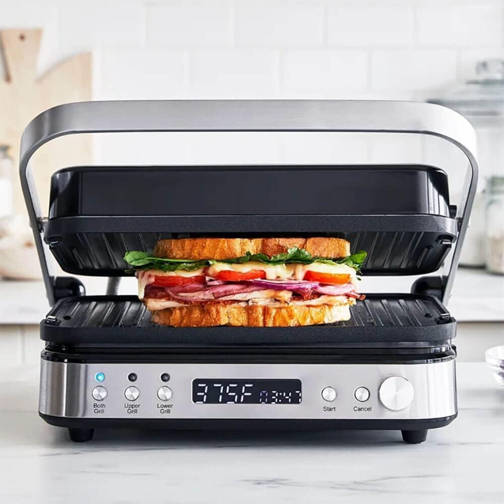 Electric Indoor Stainless Steel 6-In-1 Contact Grill and Griddle, Healthy Cerami