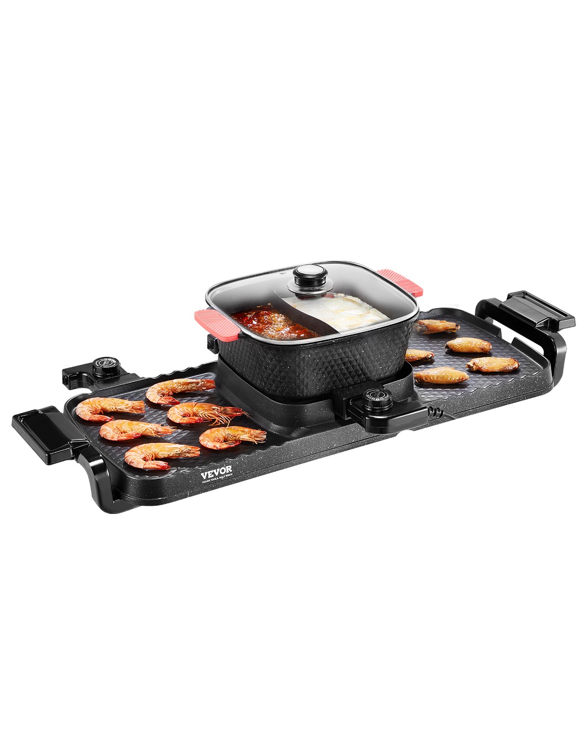VEVOR Hot Pot with Grill 2300W 2-in-1 Electric Smokeless BBQ Pan with Removable